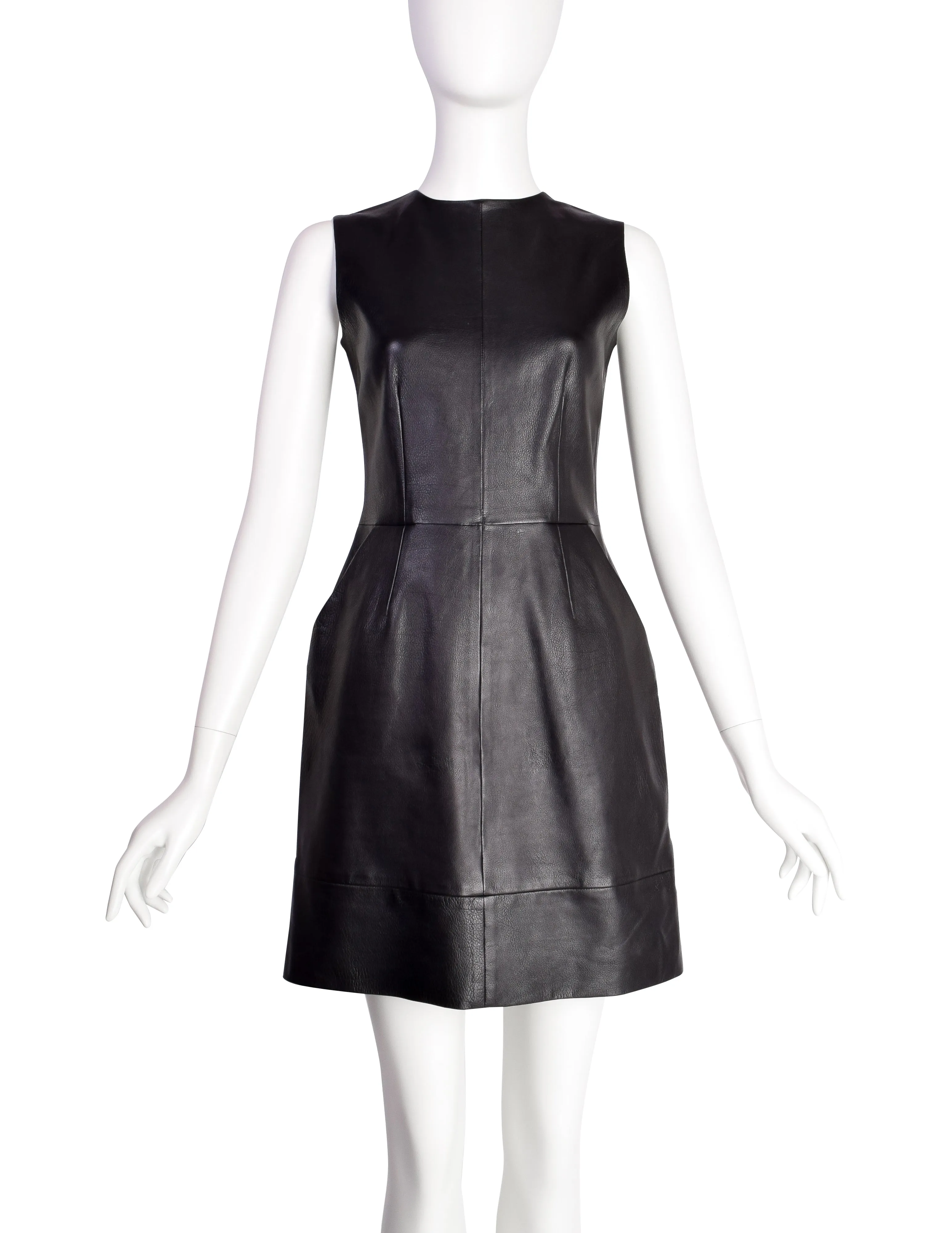 Celine by Phoebe Philo Pre-Fall 2011 Black Buffalo Leather Shift Dress