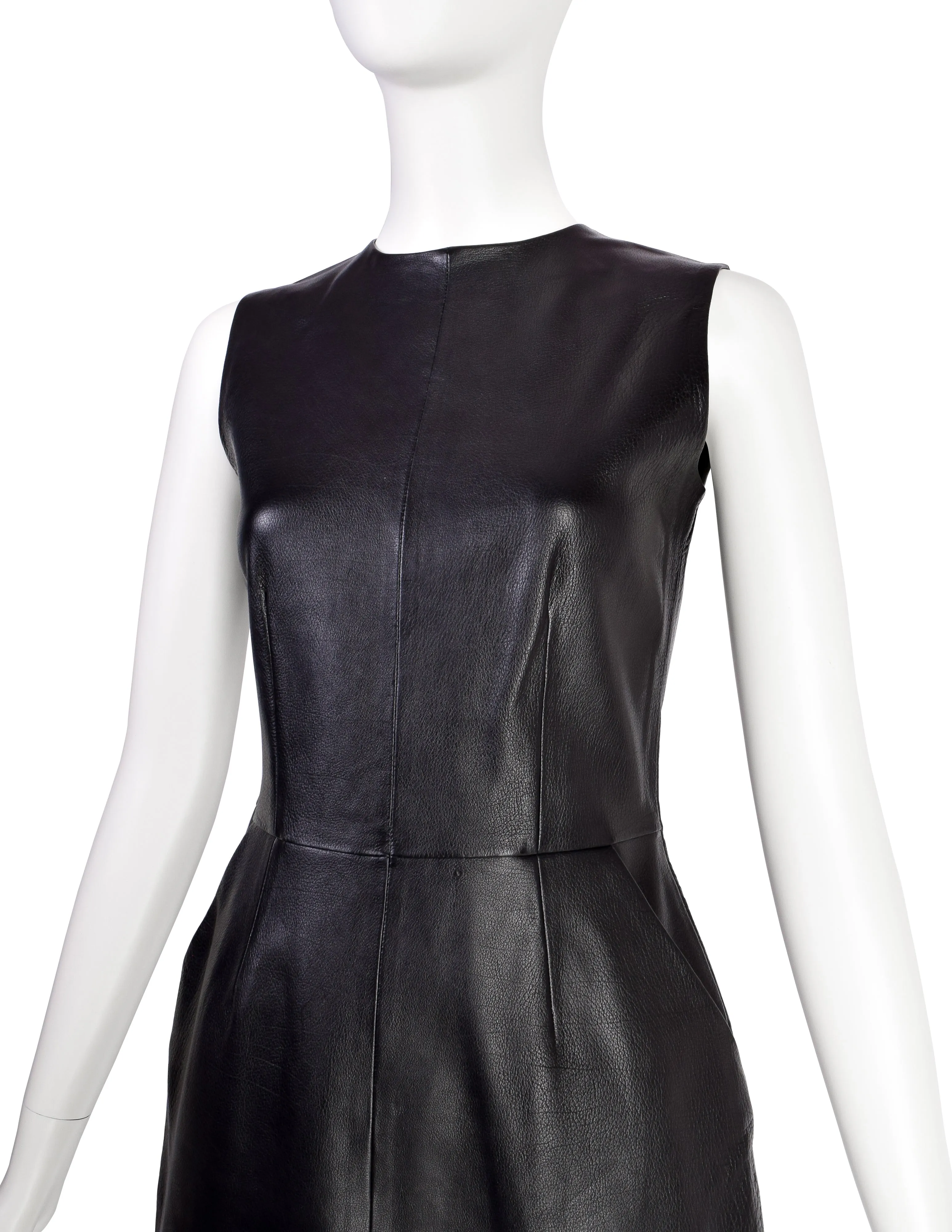 Celine by Phoebe Philo Pre-Fall 2011 Black Buffalo Leather Shift Dress