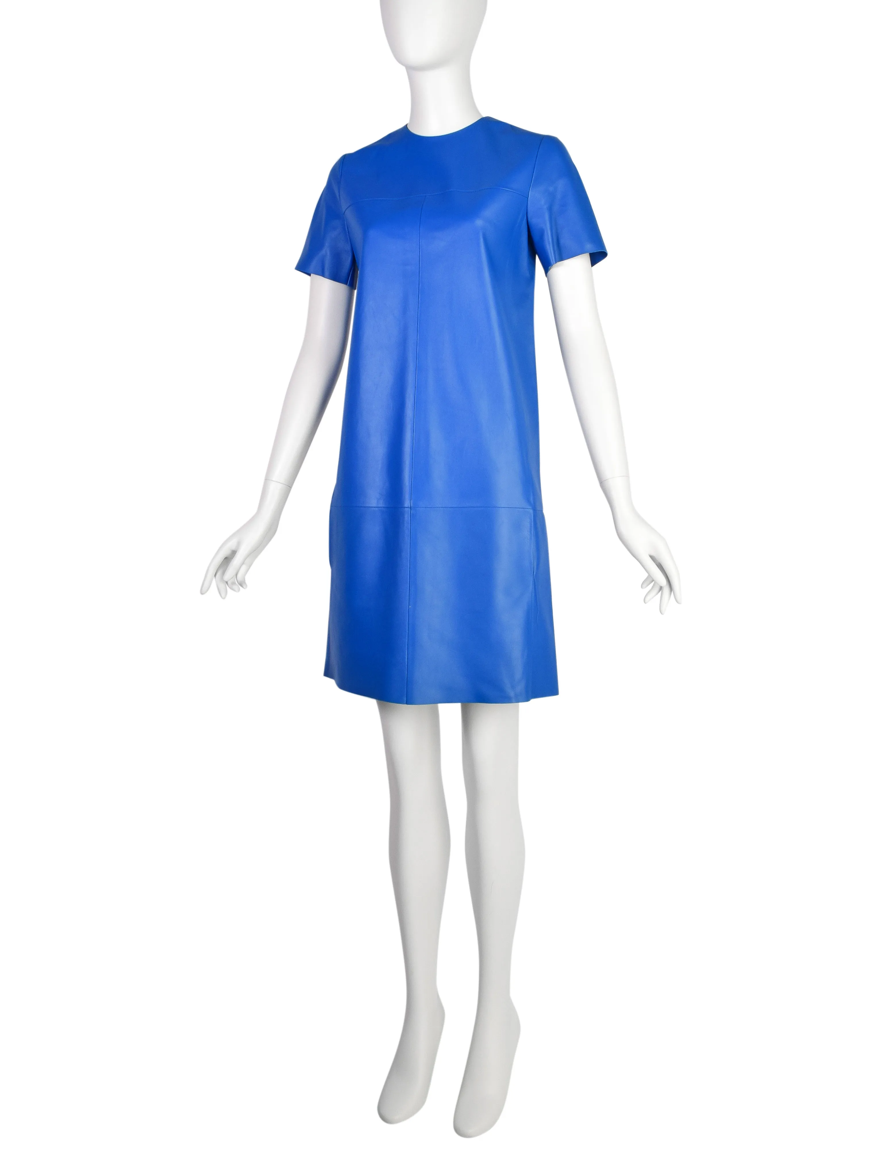 Celine by Phoebe Philo Pre-Fall 2012 Cobalt Blue Lambskin Leather Shift Dress