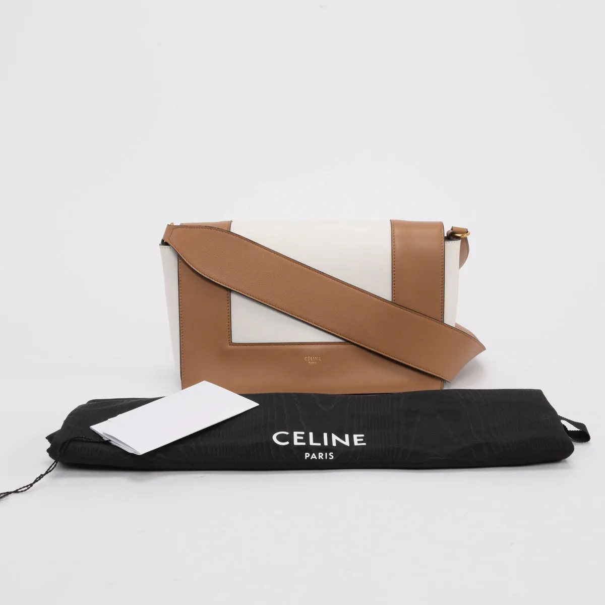 Celine Camel Brown & White Calfskin Medium Frame Bag