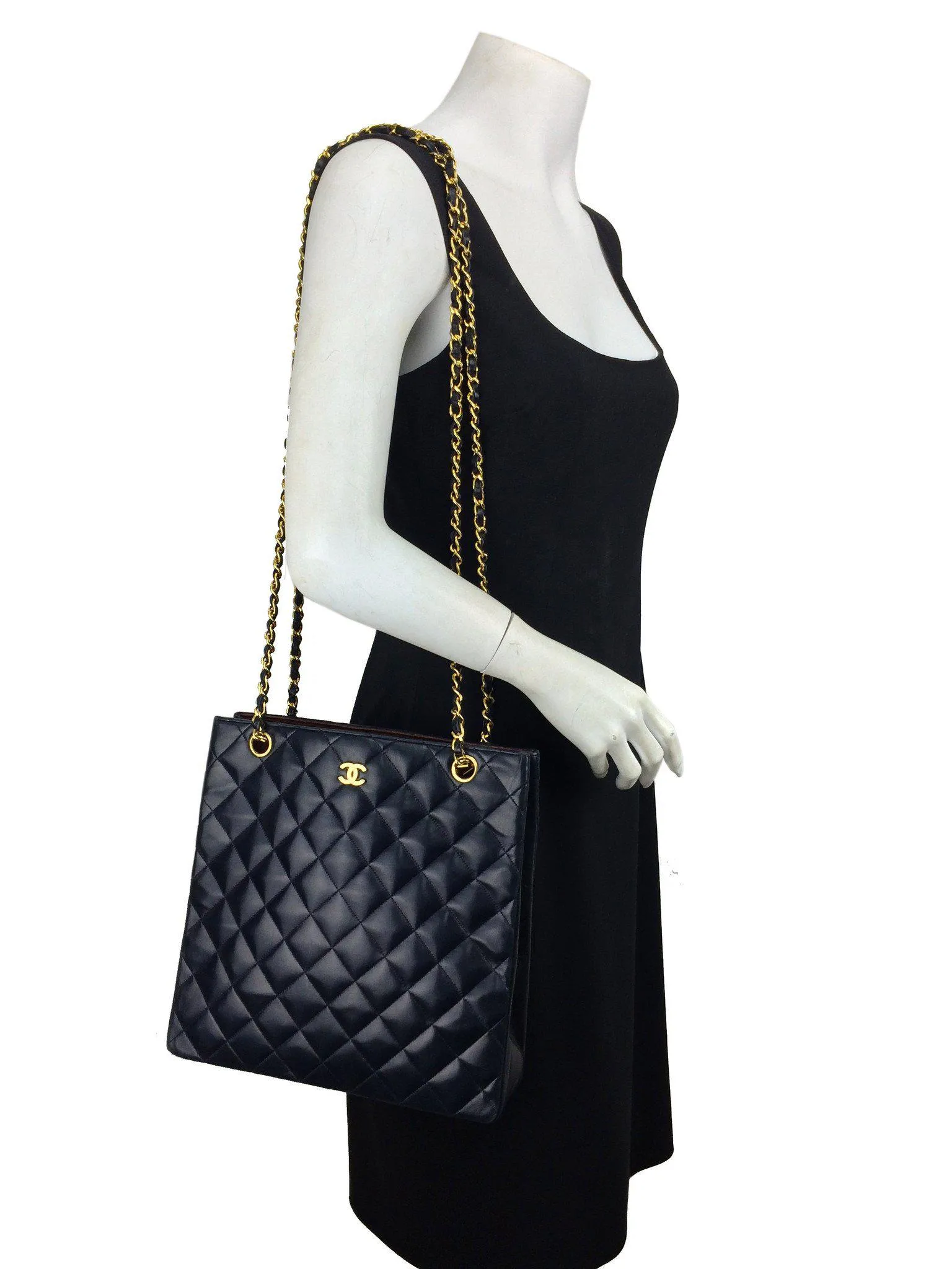 Chanel Vintage Quilted Lambskin Medium Shopper Tote Bag