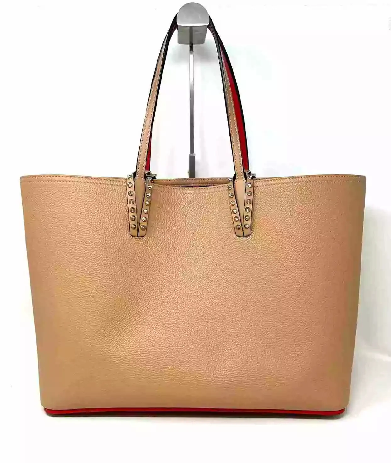 Christian Louboutin Cabata Large Nude Leather Spikes Tote Bag