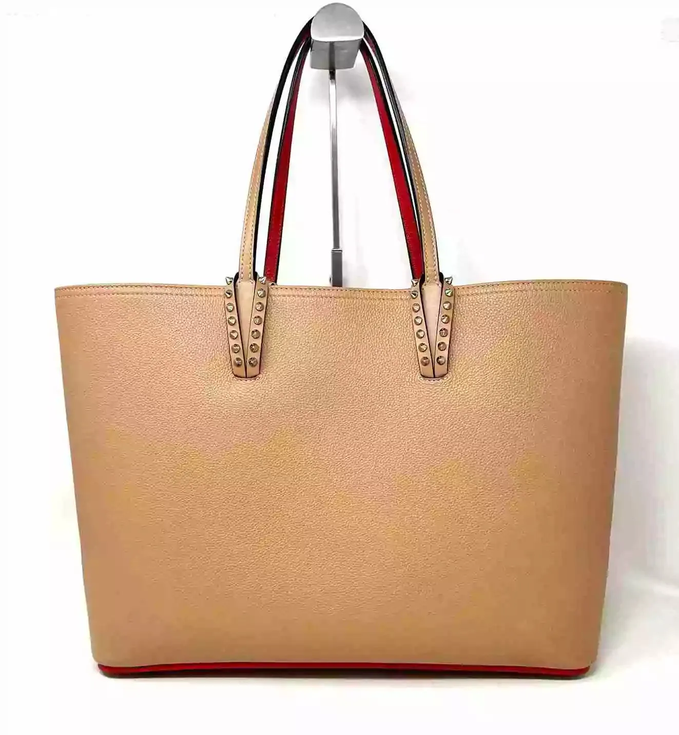 Christian Louboutin Cabata Large Nude Leather Spikes Tote Bag