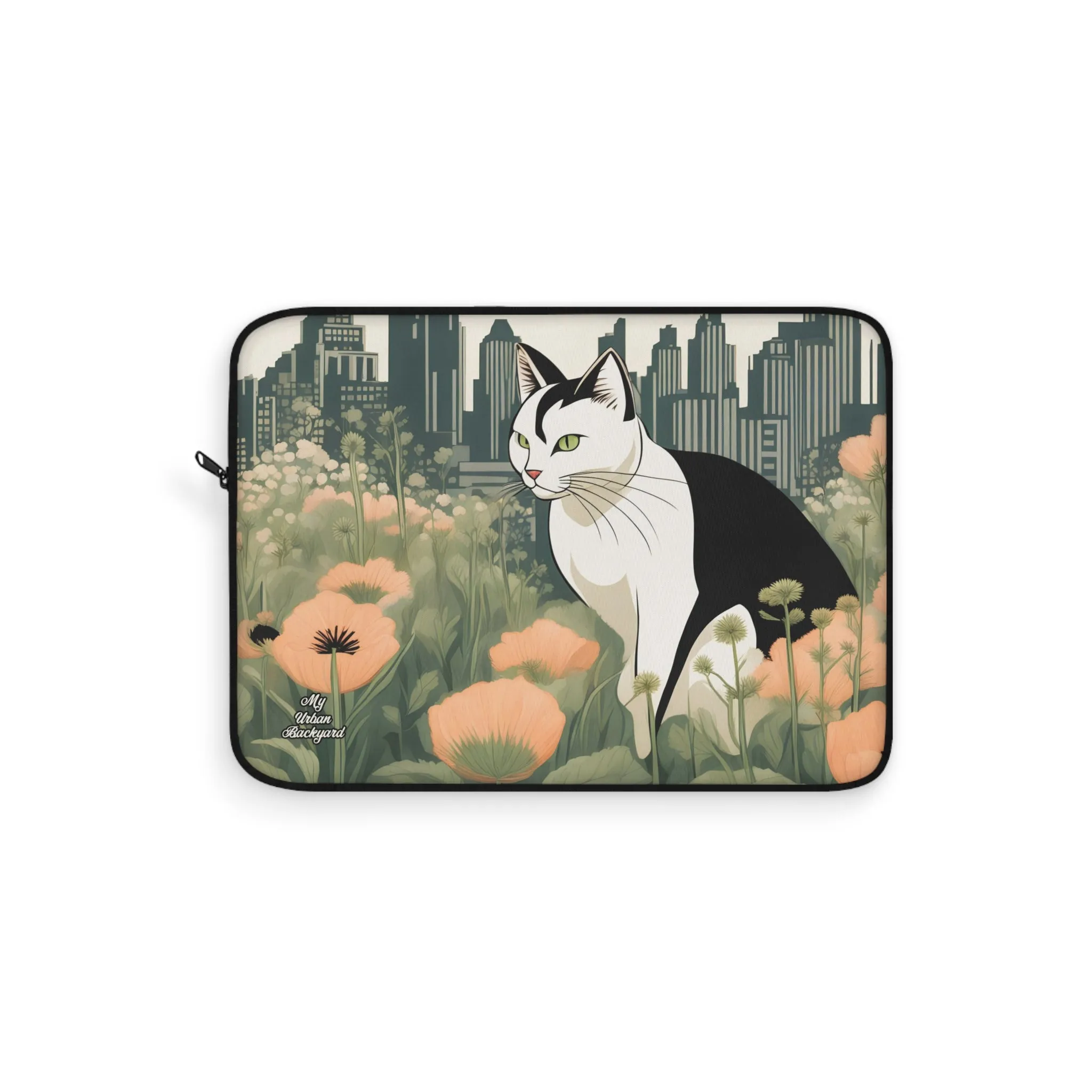 City Cat with Flowers, Laptop Carrying Case, Top Loading Sleeve for School or Work