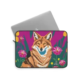 Coyote with Wildflowers, Laptop Carrying Case, Top Loading Sleeve for School or Work