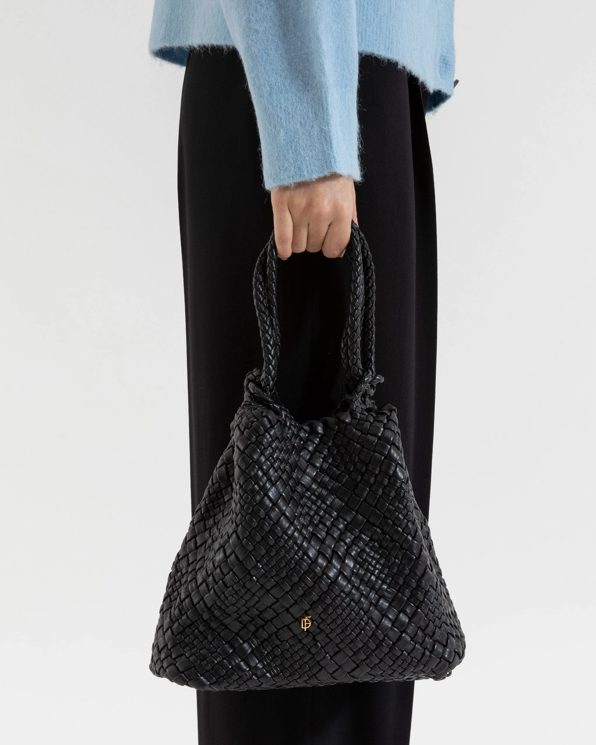 Dante Bucket Bag, Black Weave