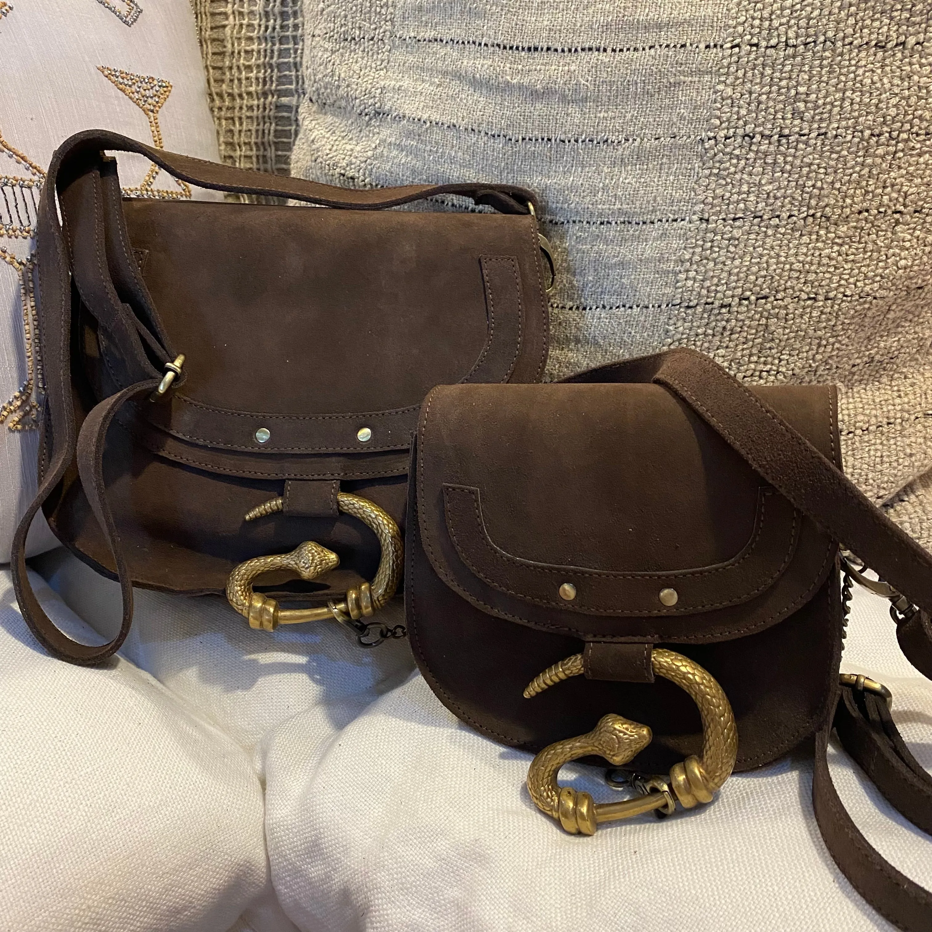 DARK BROWN SUEDE SNAKE BUCKLE BAG - SMALL Default