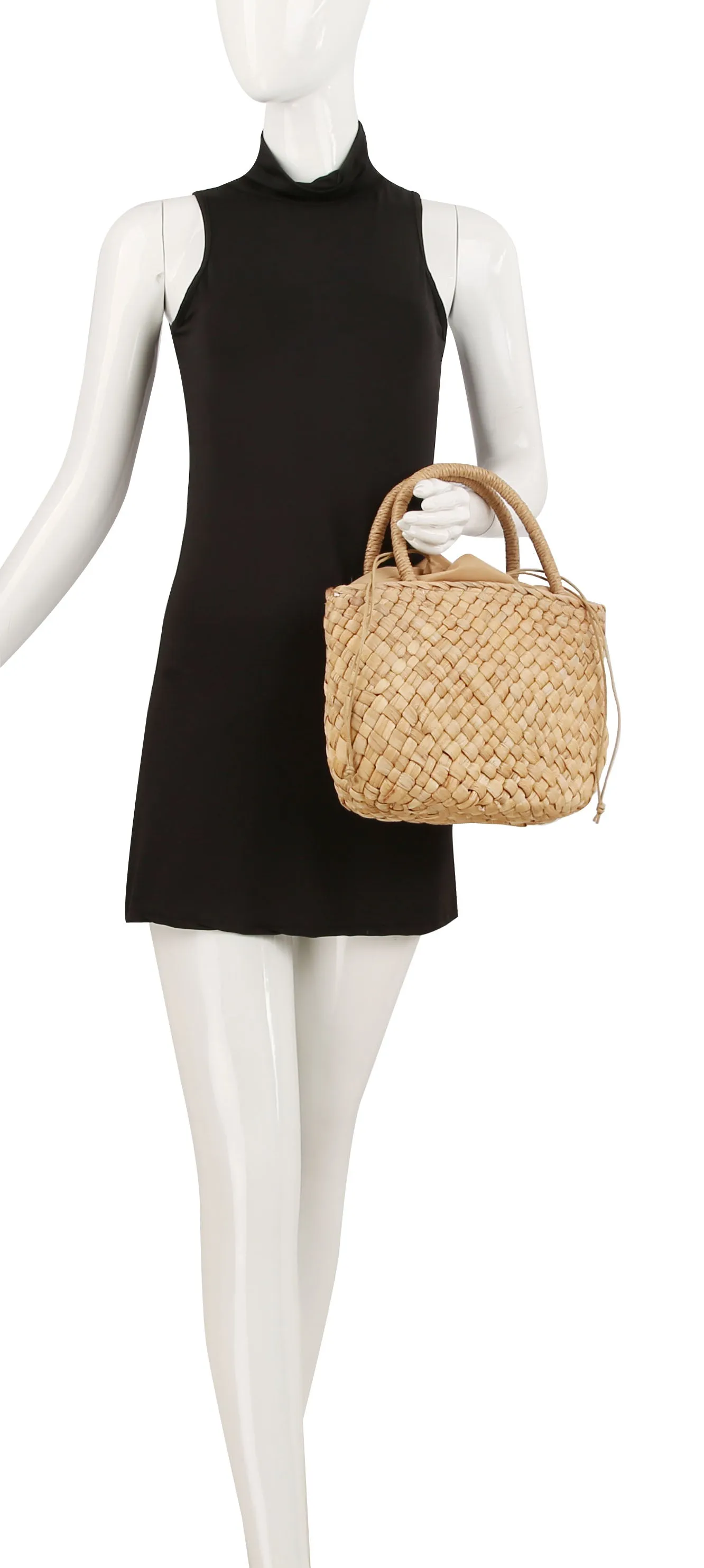 Drawstring straw basket bag