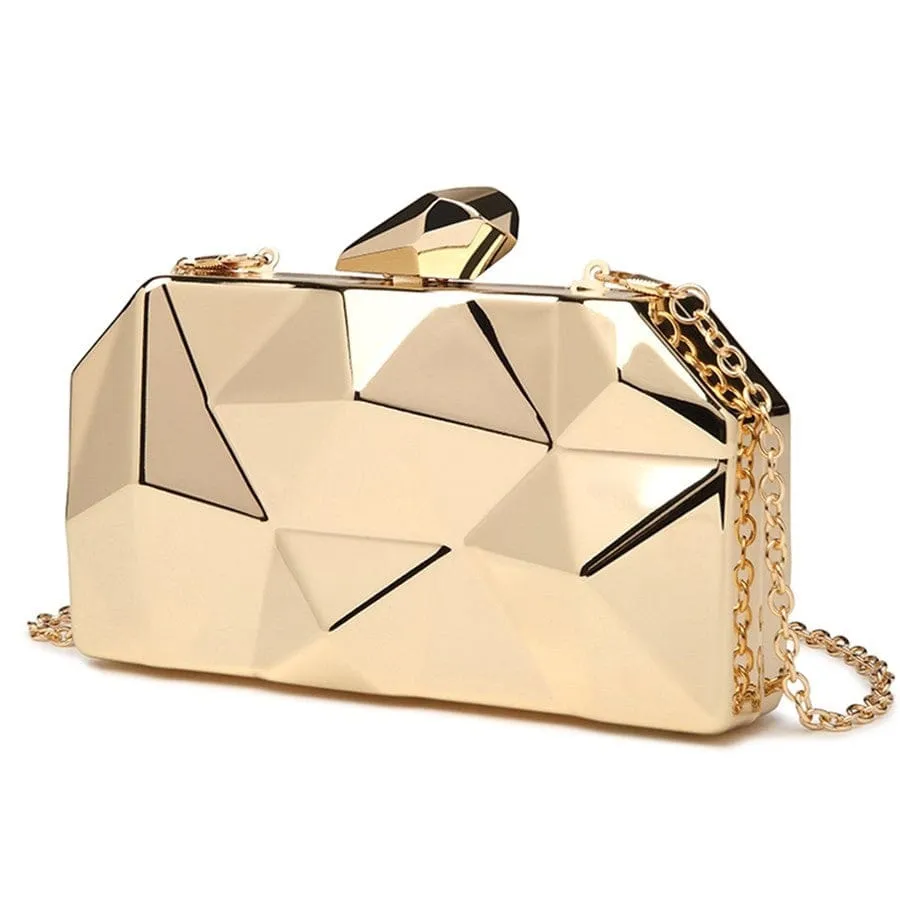 Elegant Chain Gold Acrylic Box Geometric Evening Handbag For Party