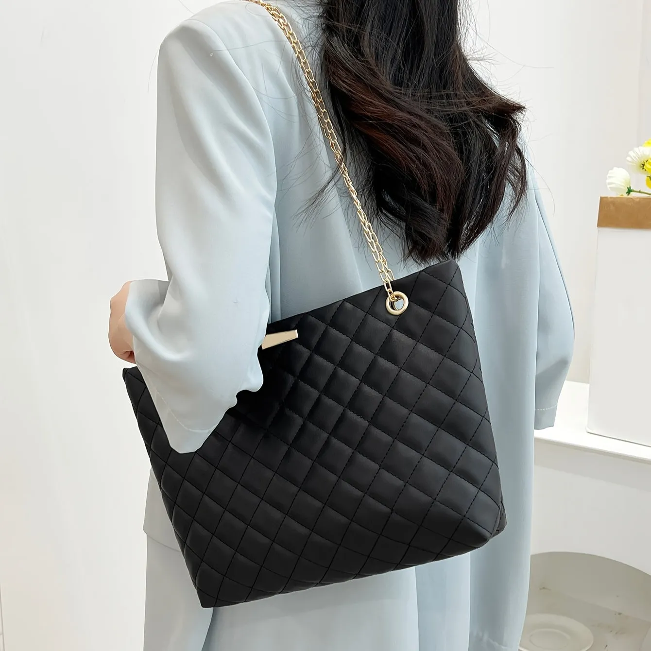 Fashion Chain Tote Bag Luxurious Argyle Quilted Shoulder Bag