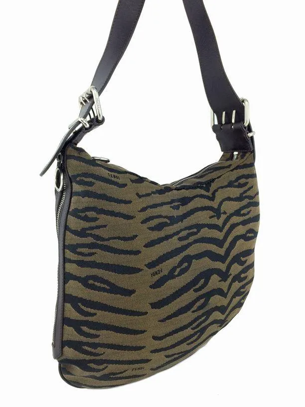 Fendi Animal Print Canvas Medium Shoulder Bag