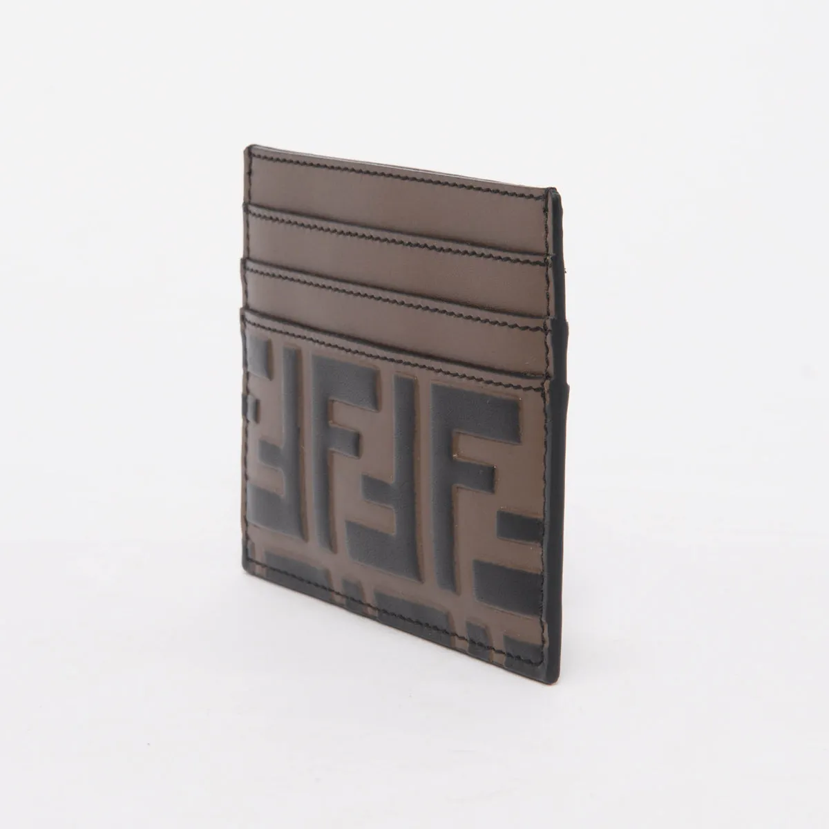 Fendi Brown Embossed Leather F Is Fendi Card Holder