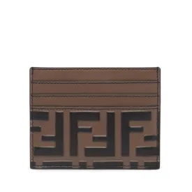 Fendi Brown Embossed Leather F Is Fendi Card Holder