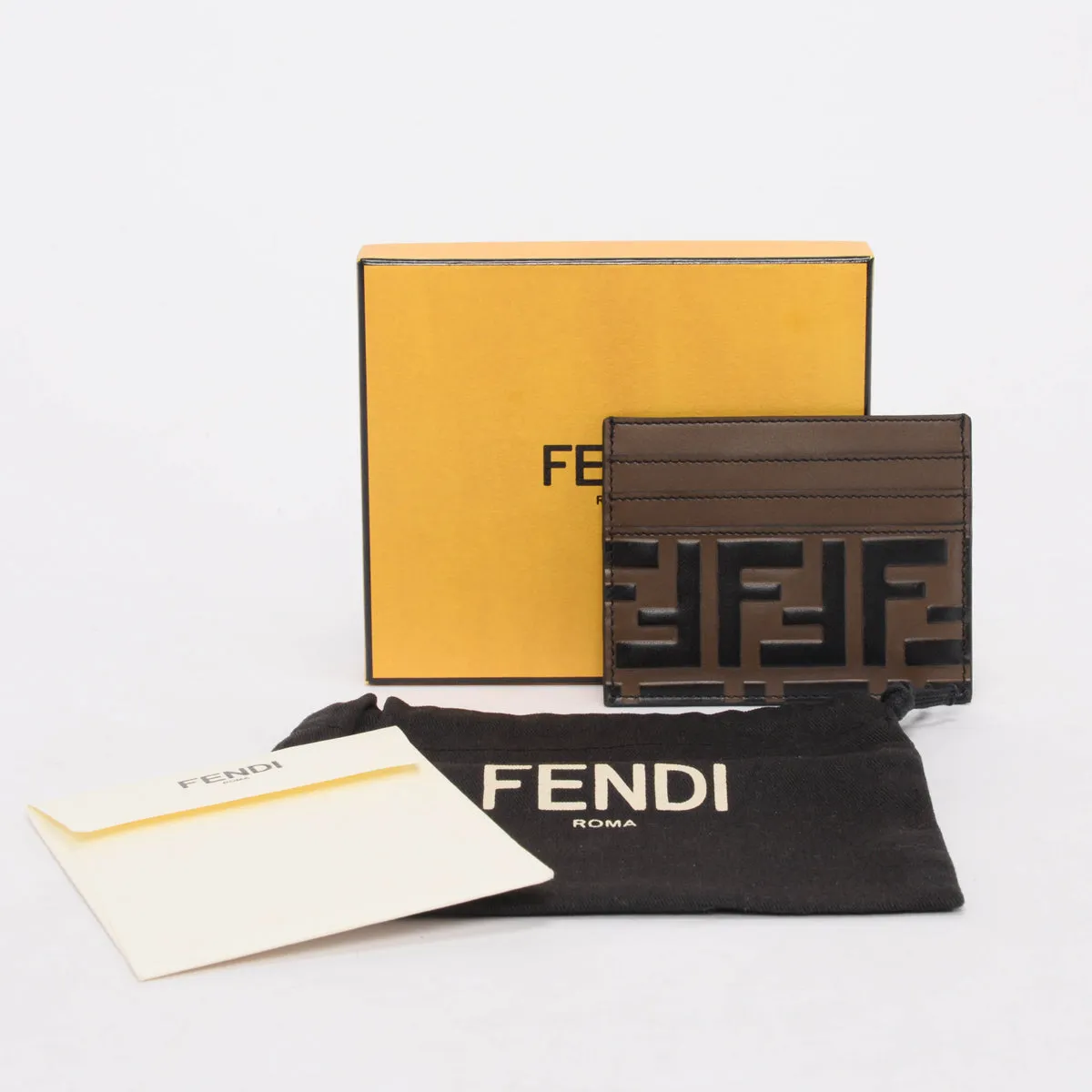 Fendi Brown Embossed Leather F Is Fendi Card Holder