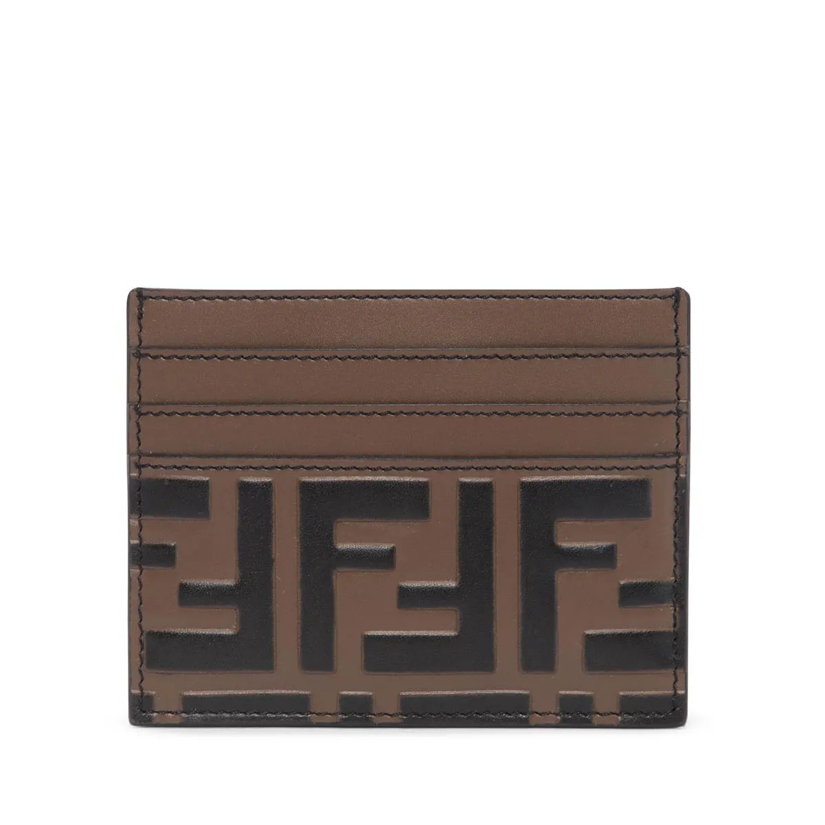 Fendi Brown Embossed Leather F Is Fendi Card Holder