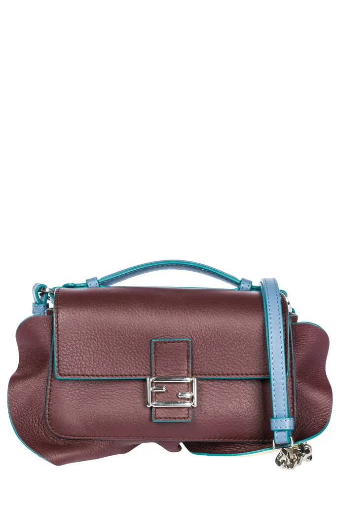 FENDI DOPPIA Blue Purple Leather Micro Baguette