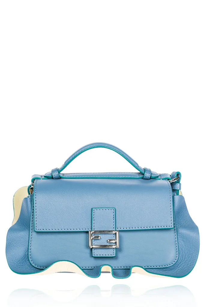 FENDI DOPPIA Blue Purple Leather Micro Baguette