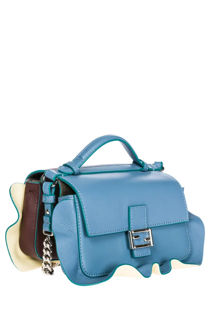 FENDI DOPPIA Blue Purple Leather Micro Baguette