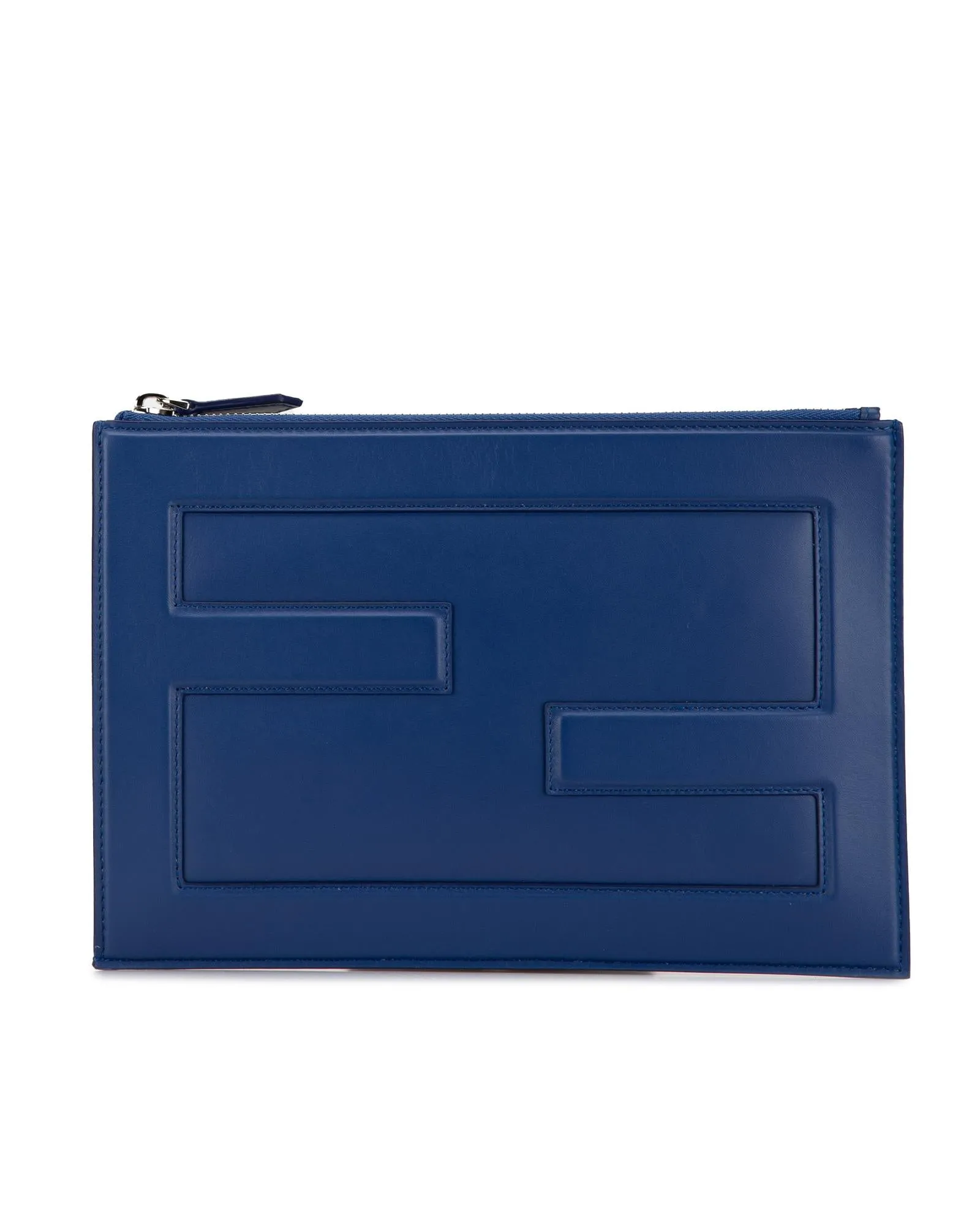 Fendi FF Karligraphy Clutch Blue Leather