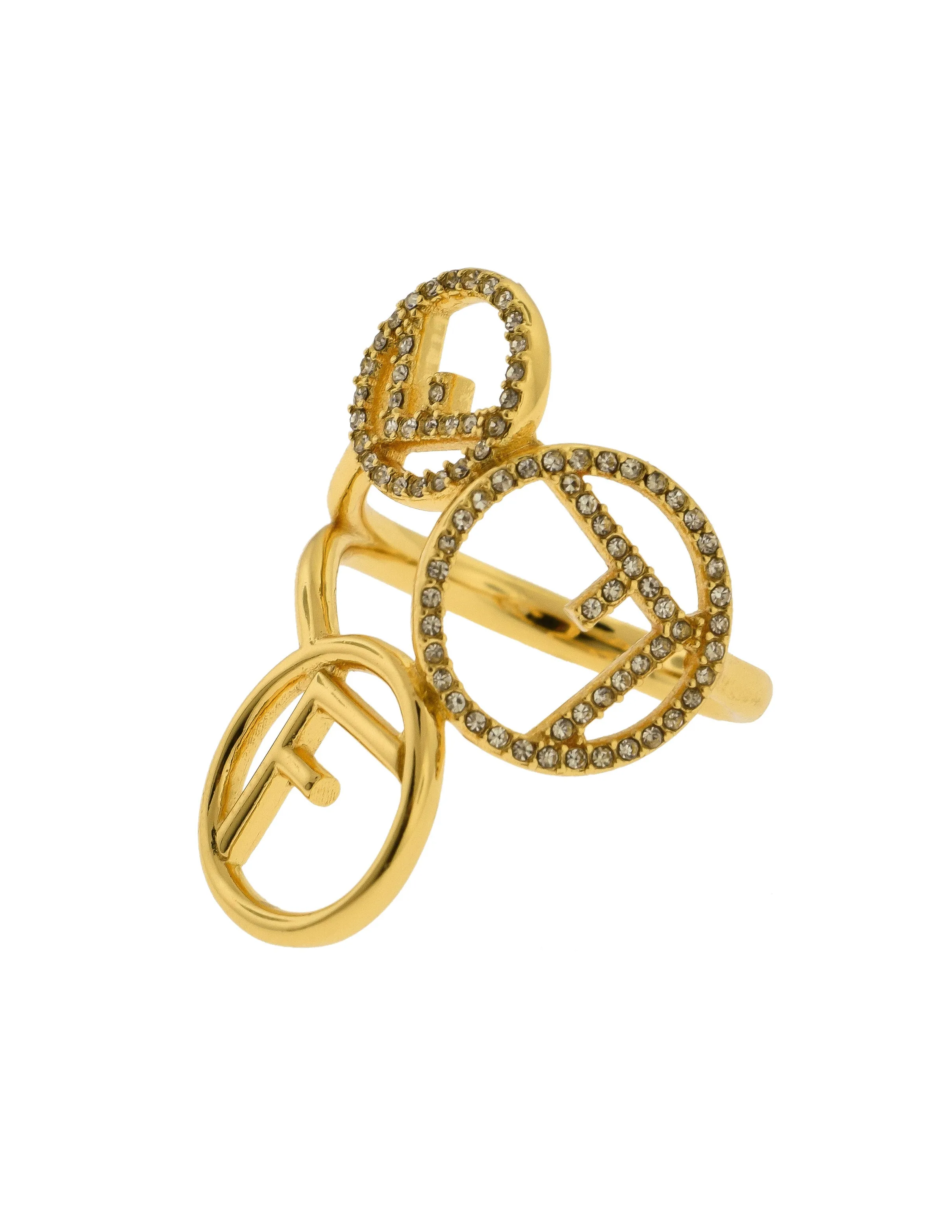 Fendi Gold Rhinestone Circle F is Fendi Ring