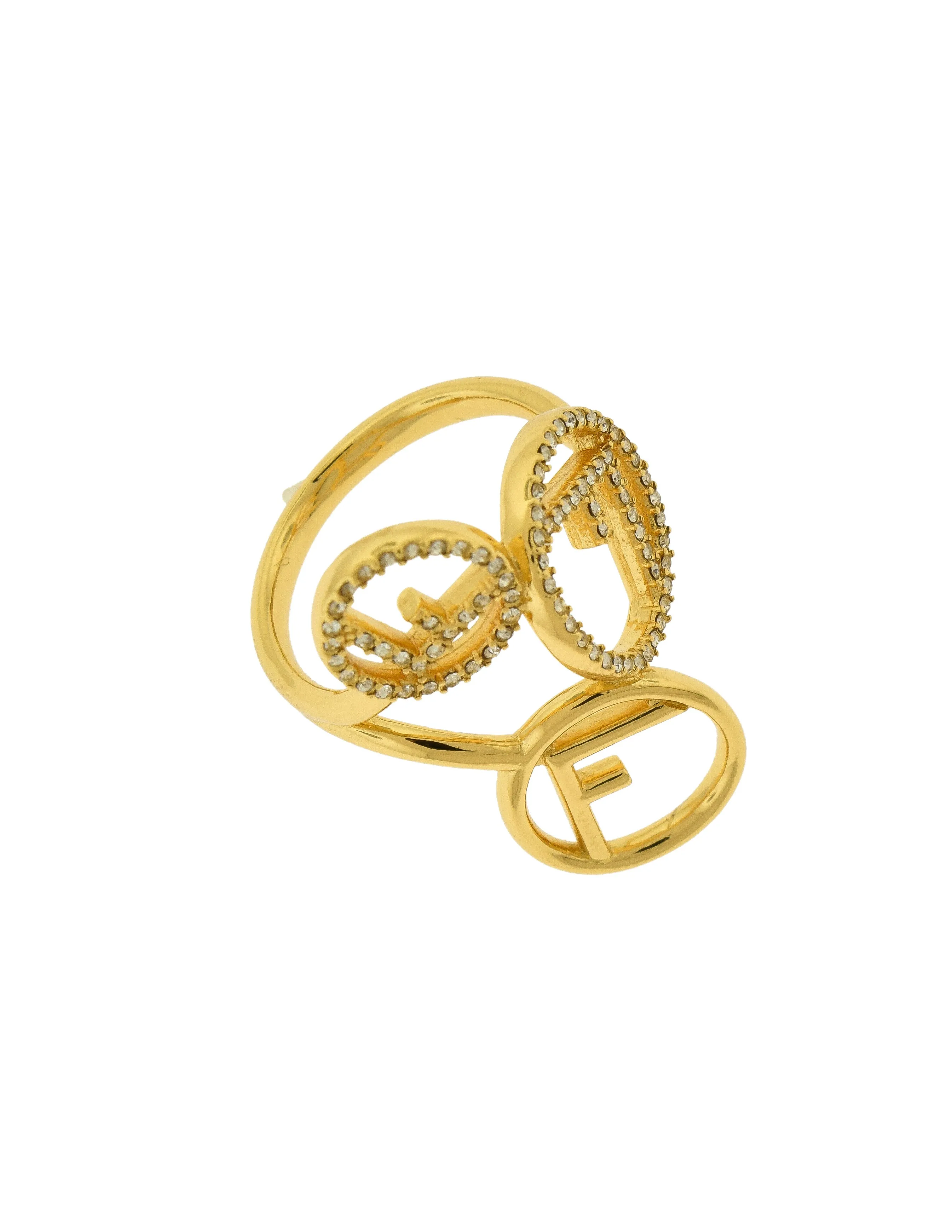 Fendi Gold Rhinestone Circle F is Fendi Ring