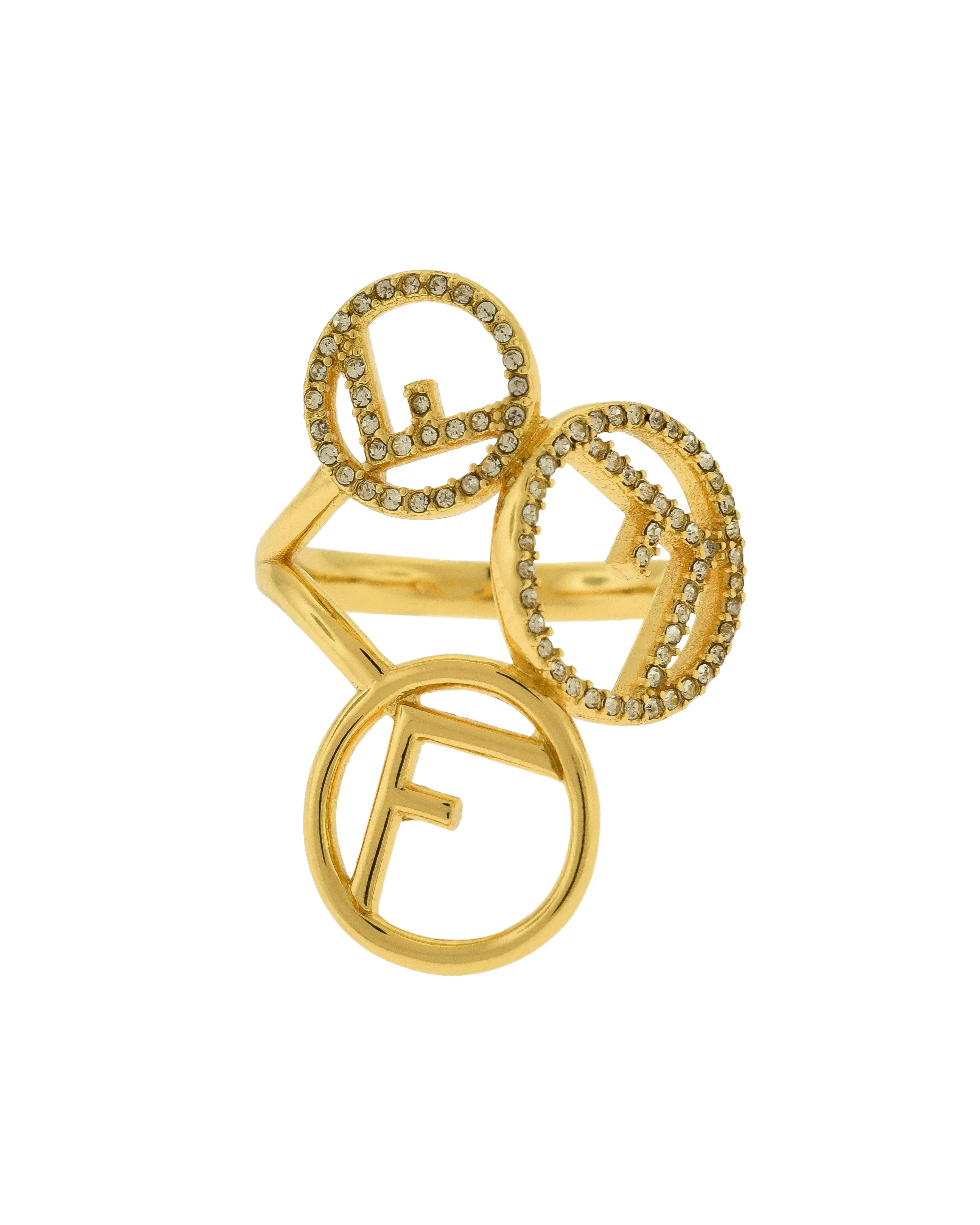 Fendi Gold Rhinestone Circle F is Fendi Ring