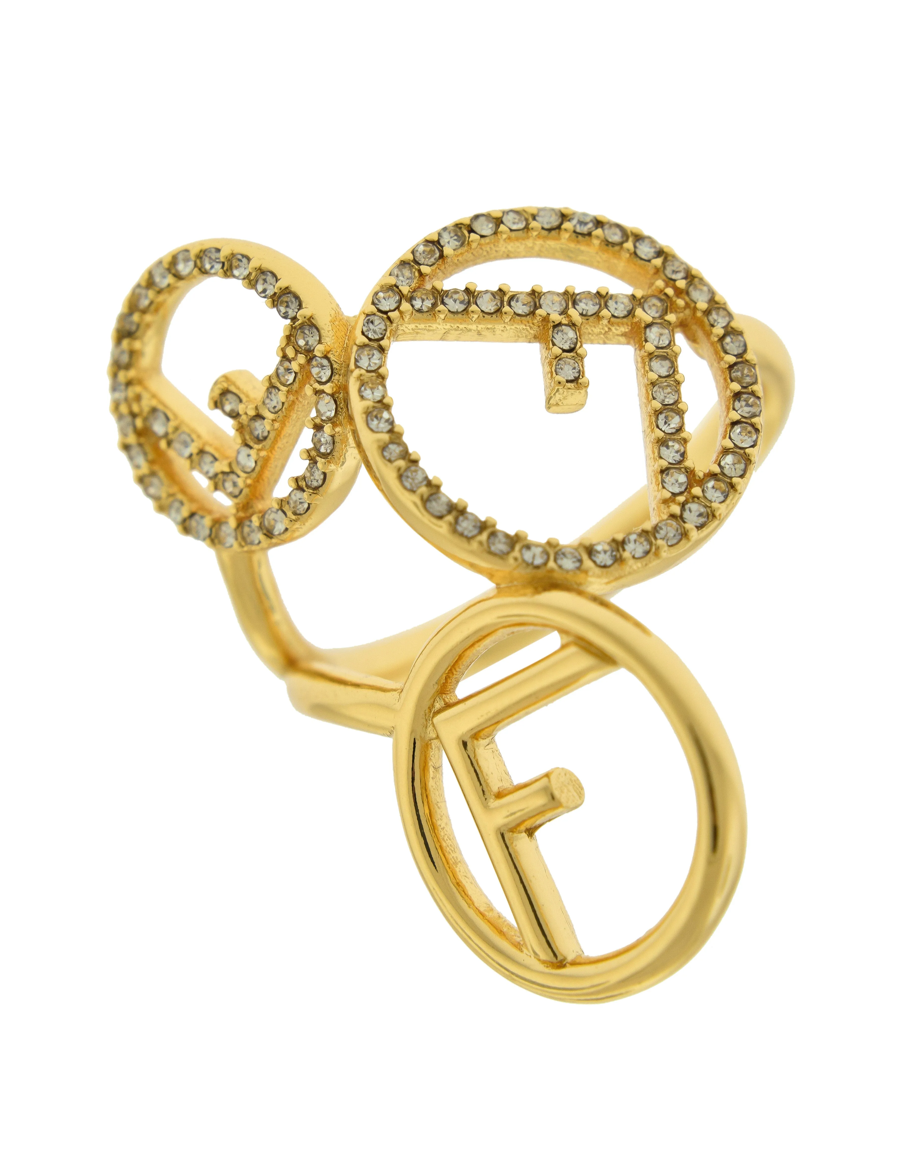 Fendi Gold Rhinestone Circle F is Fendi Ring