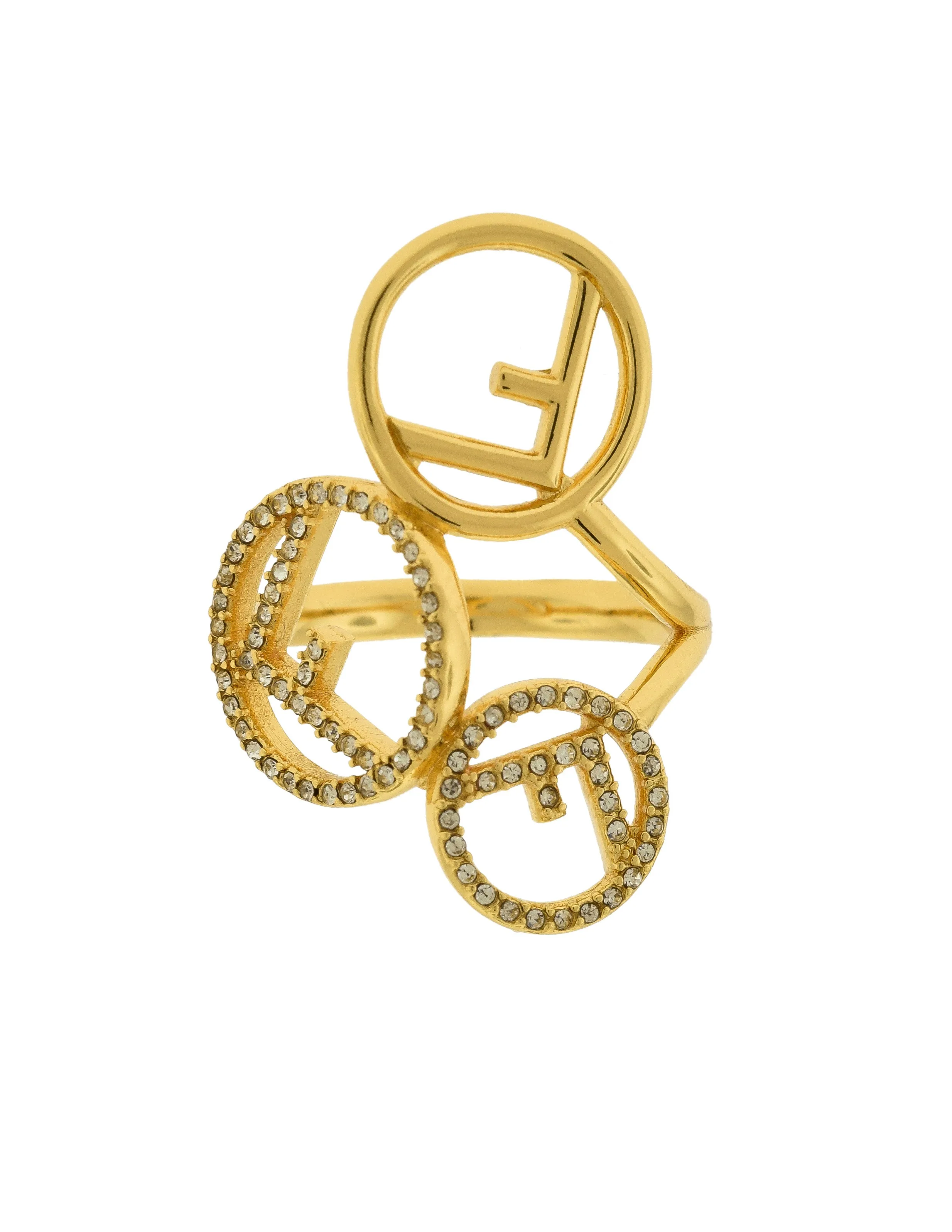 Fendi Gold Rhinestone Circle F is Fendi Ring