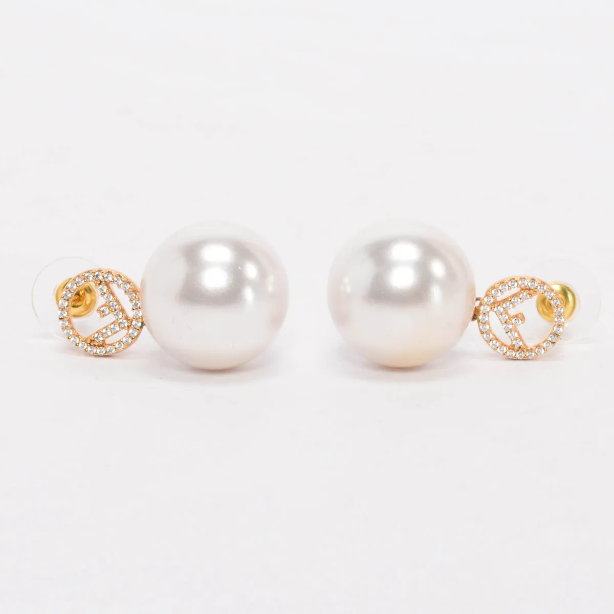 Fendi Gold Tone Crystal & Pearl F is Fendi Drop Earrings