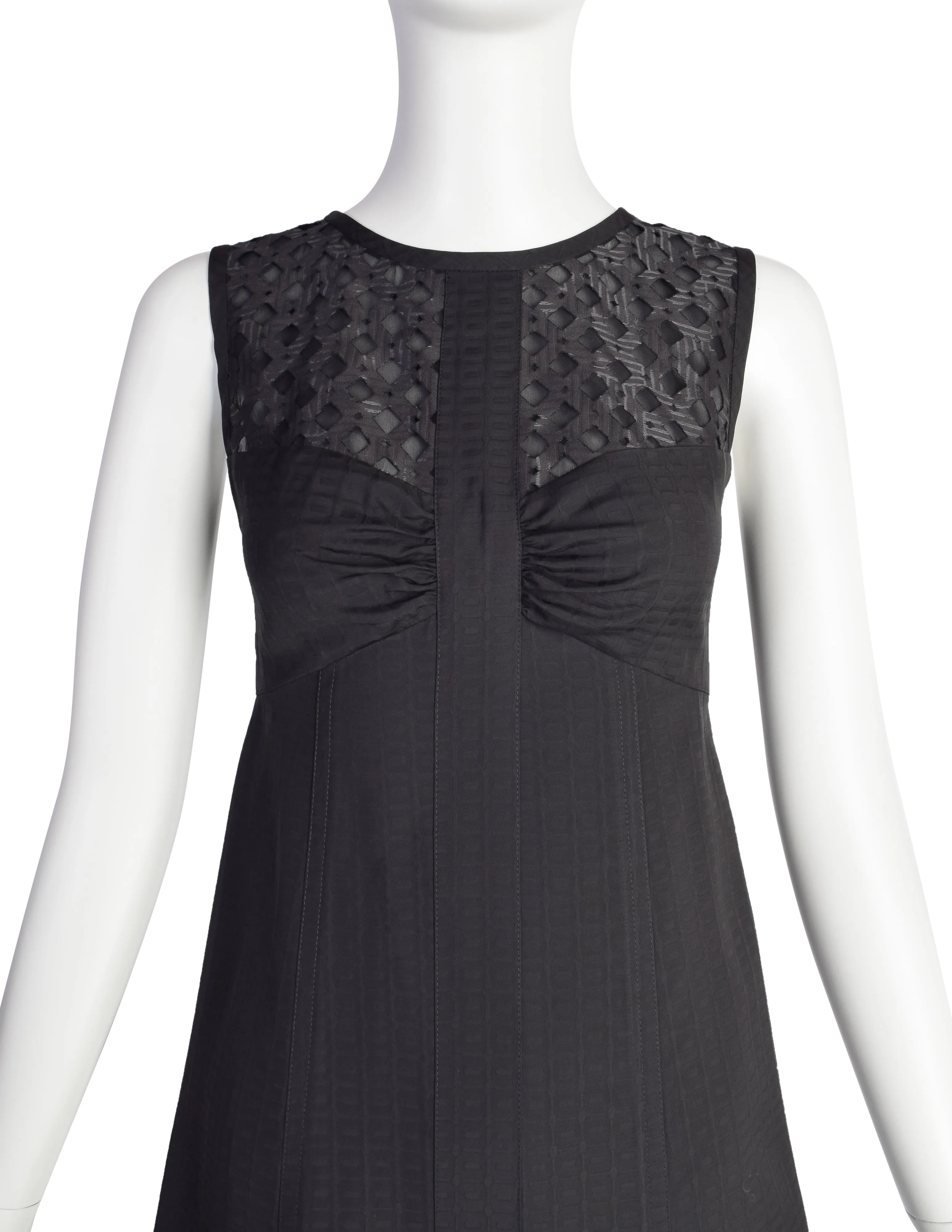 Fendi SS 2012 Black Jacquard Laser Cut Cage Mini Dress