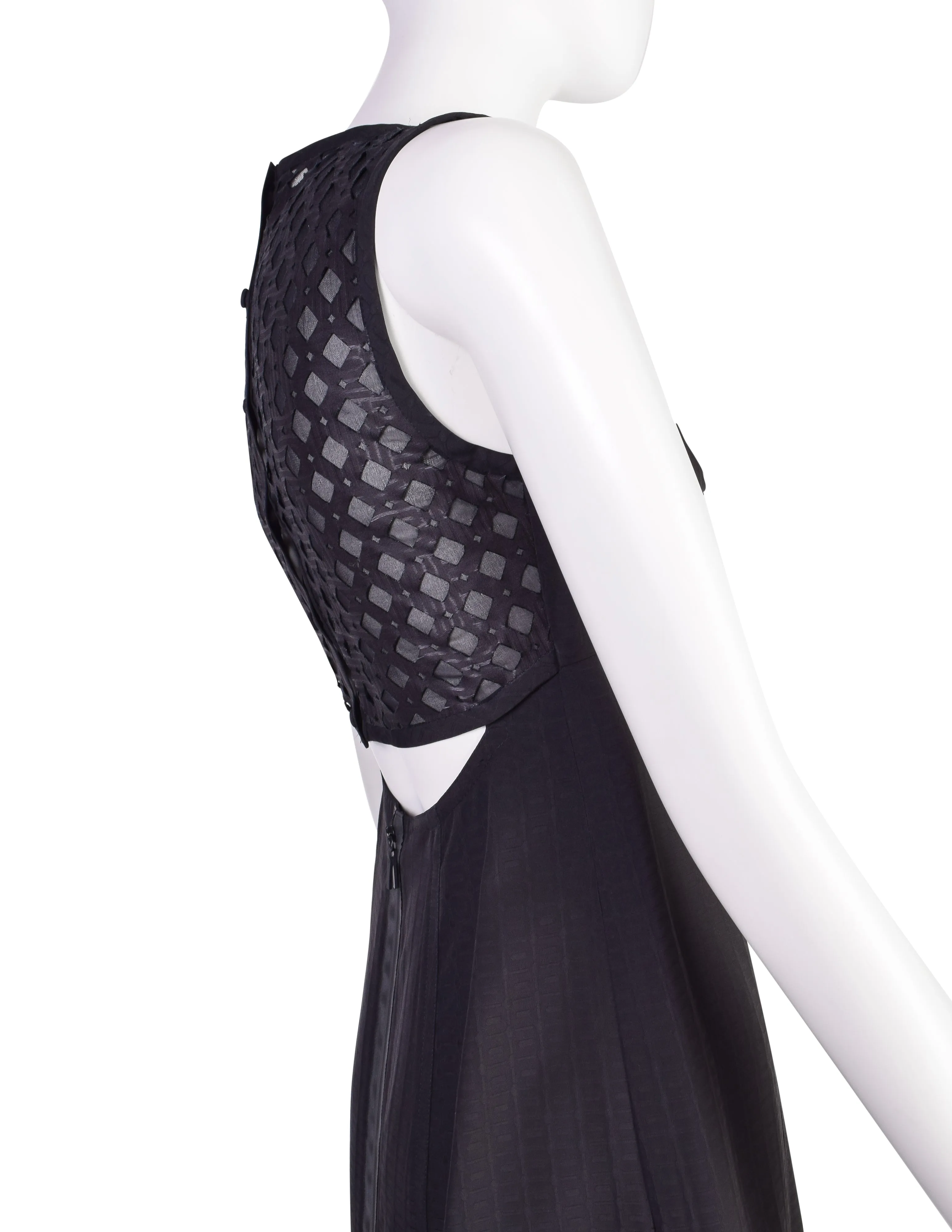 Fendi SS 2012 Black Jacquard Laser Cut Cage Mini Dress