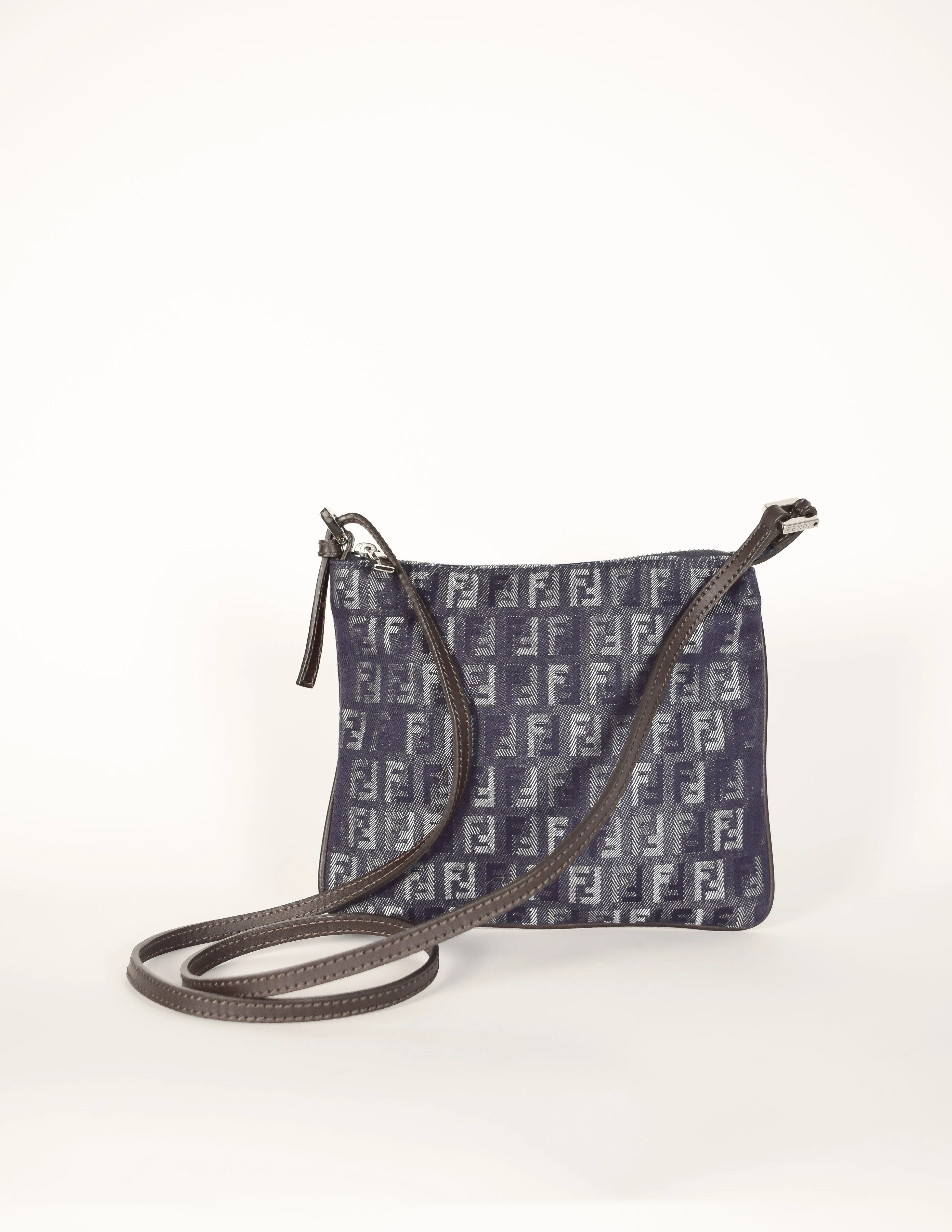 Fendi Vintage Blue Denim Monogram Logo Zucchino Crossbody Bag