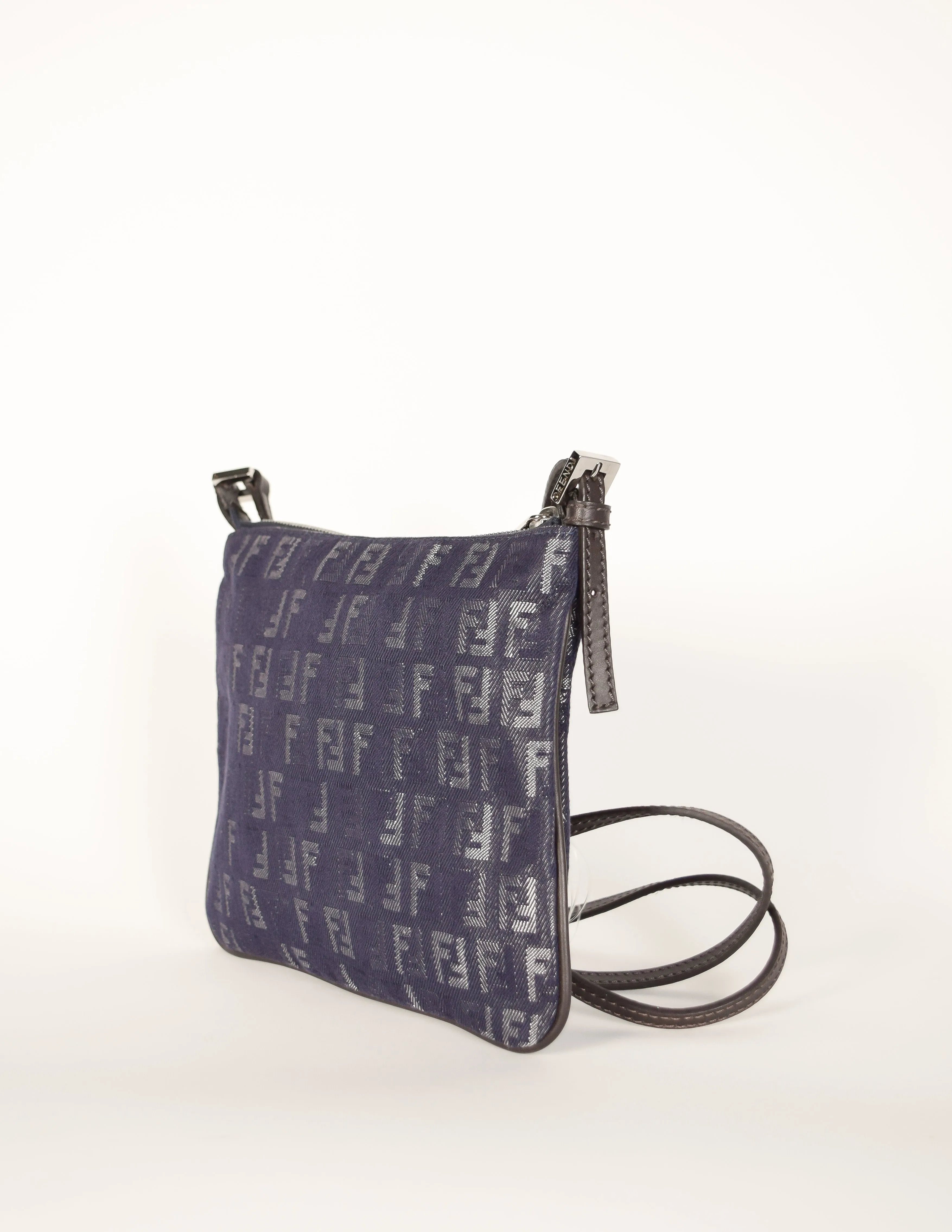 Fendi Vintage Blue Denim Monogram Logo Zucchino Crossbody Bag