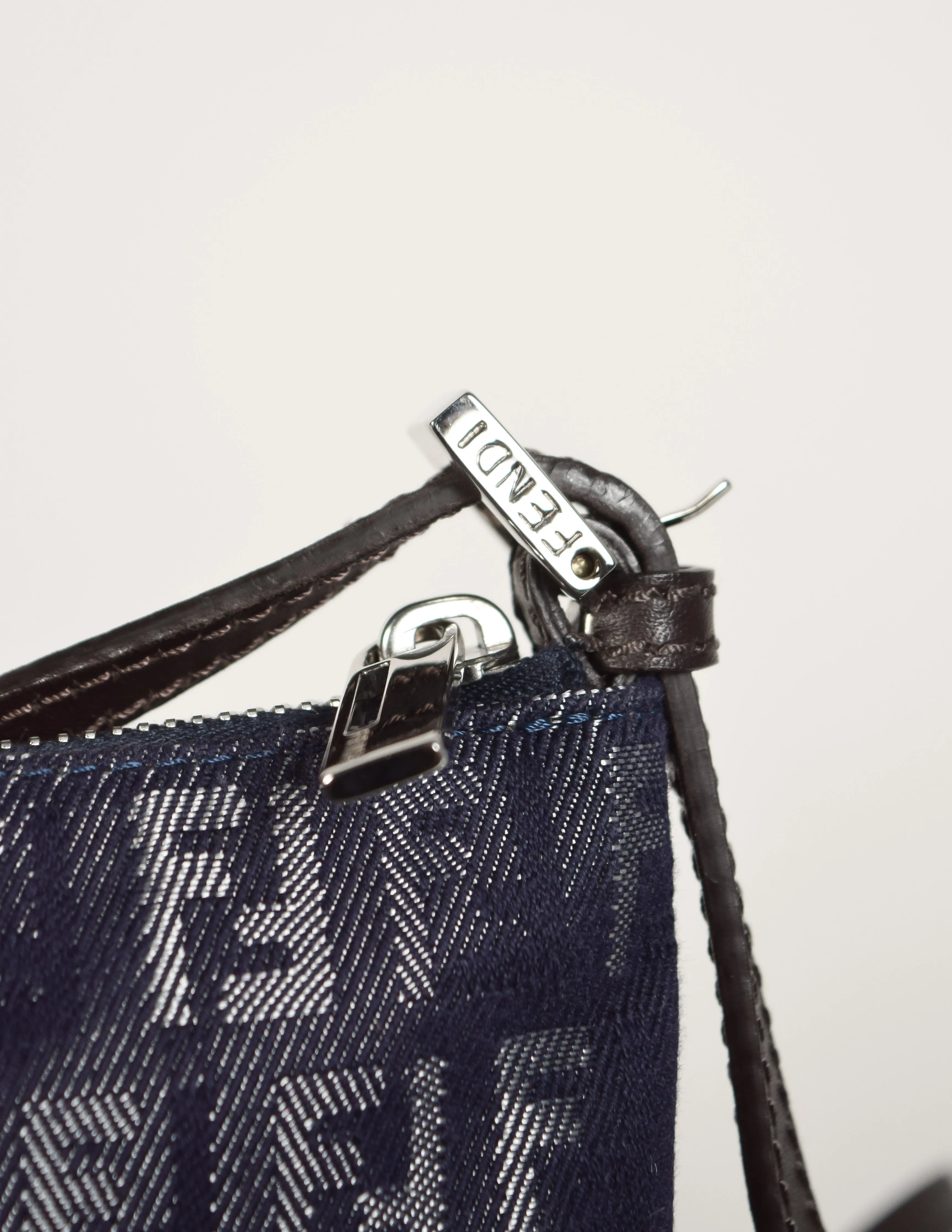 Fendi Vintage Blue Denim Monogram Logo Zucchino Crossbody Bag