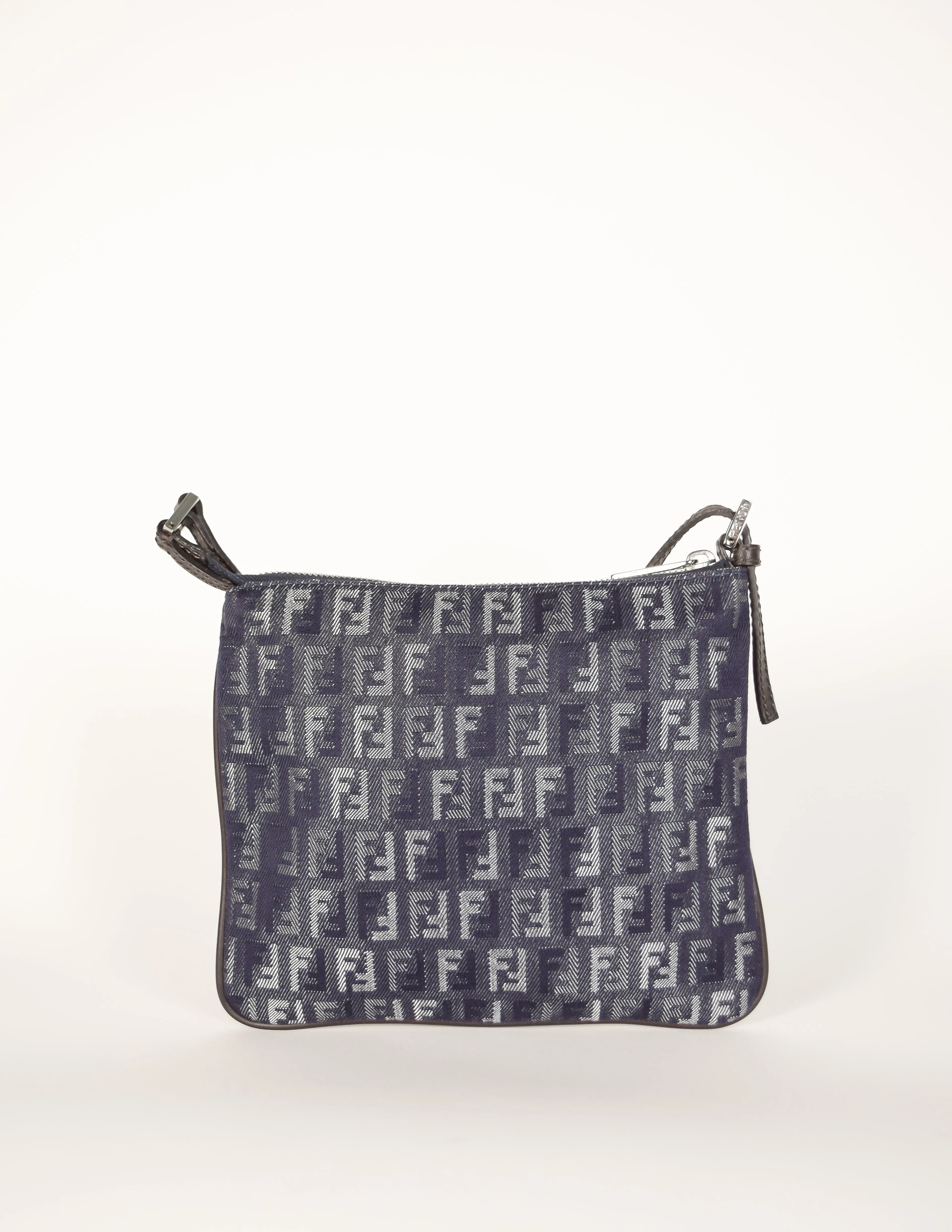 Fendi Vintage Blue Denim Monogram Logo Zucchino Crossbody Bag