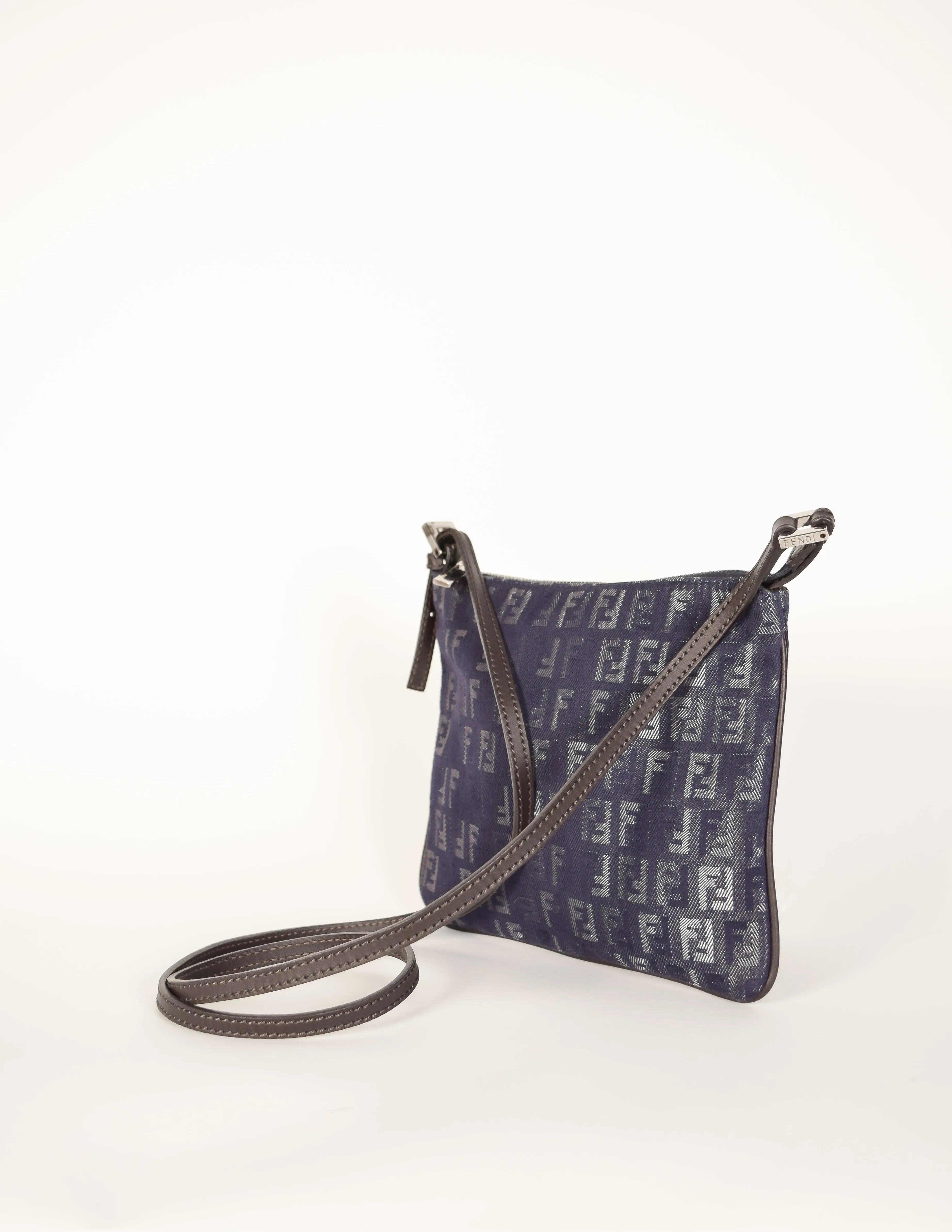 Fendi Vintage Blue Denim Monogram Logo Zucchino Crossbody Bag