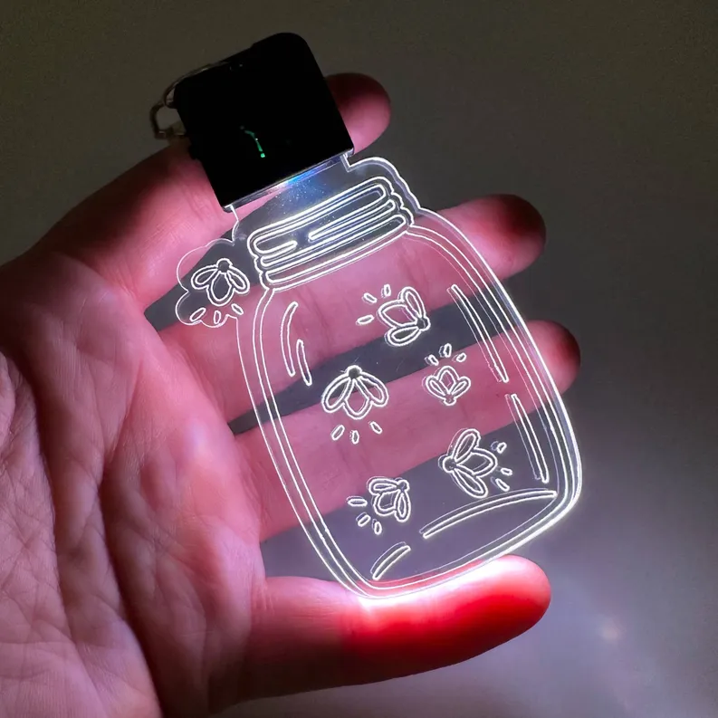 Fireflies in a Mason Jar Rechargeable LED Keychain with Clip