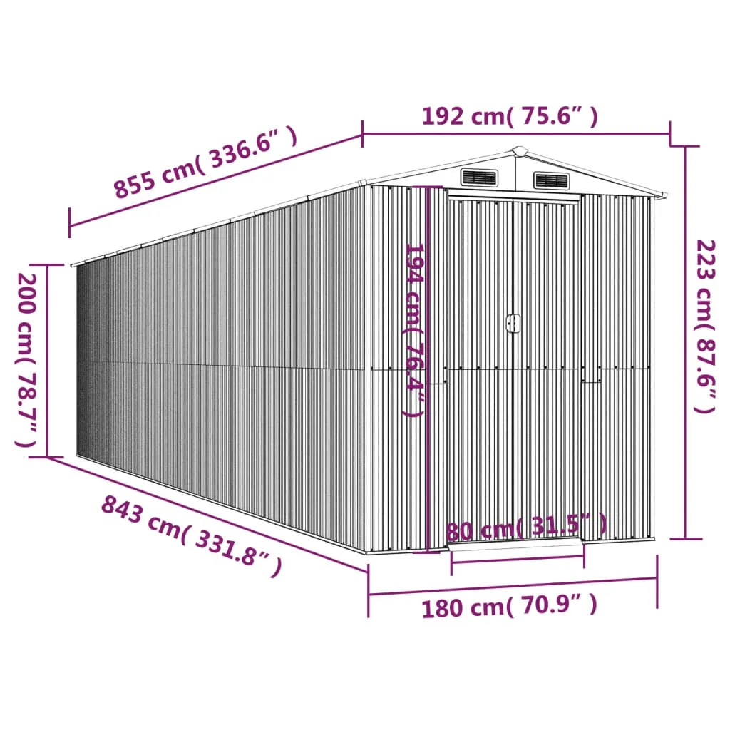 Garden Shed Dark Brown 192x855x223 cm Galvanised Steel