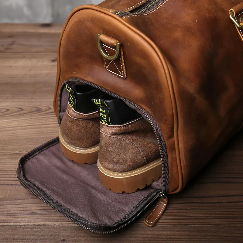 Genuine Leather Travel Bag with Shoe Pocket Travel Duffle