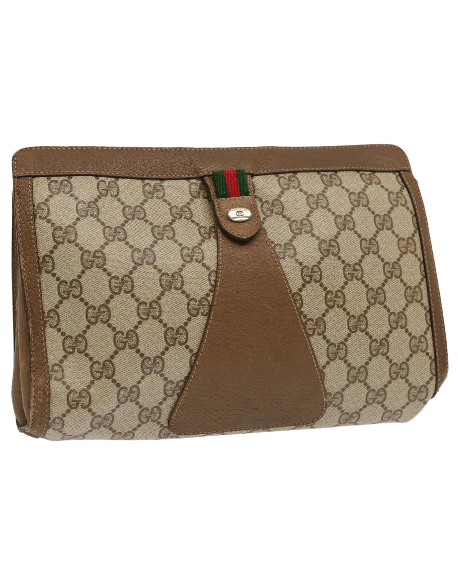 GG Supreme Web Clutch Bag in Beige and Red PVC Leather and GG Canvas Design