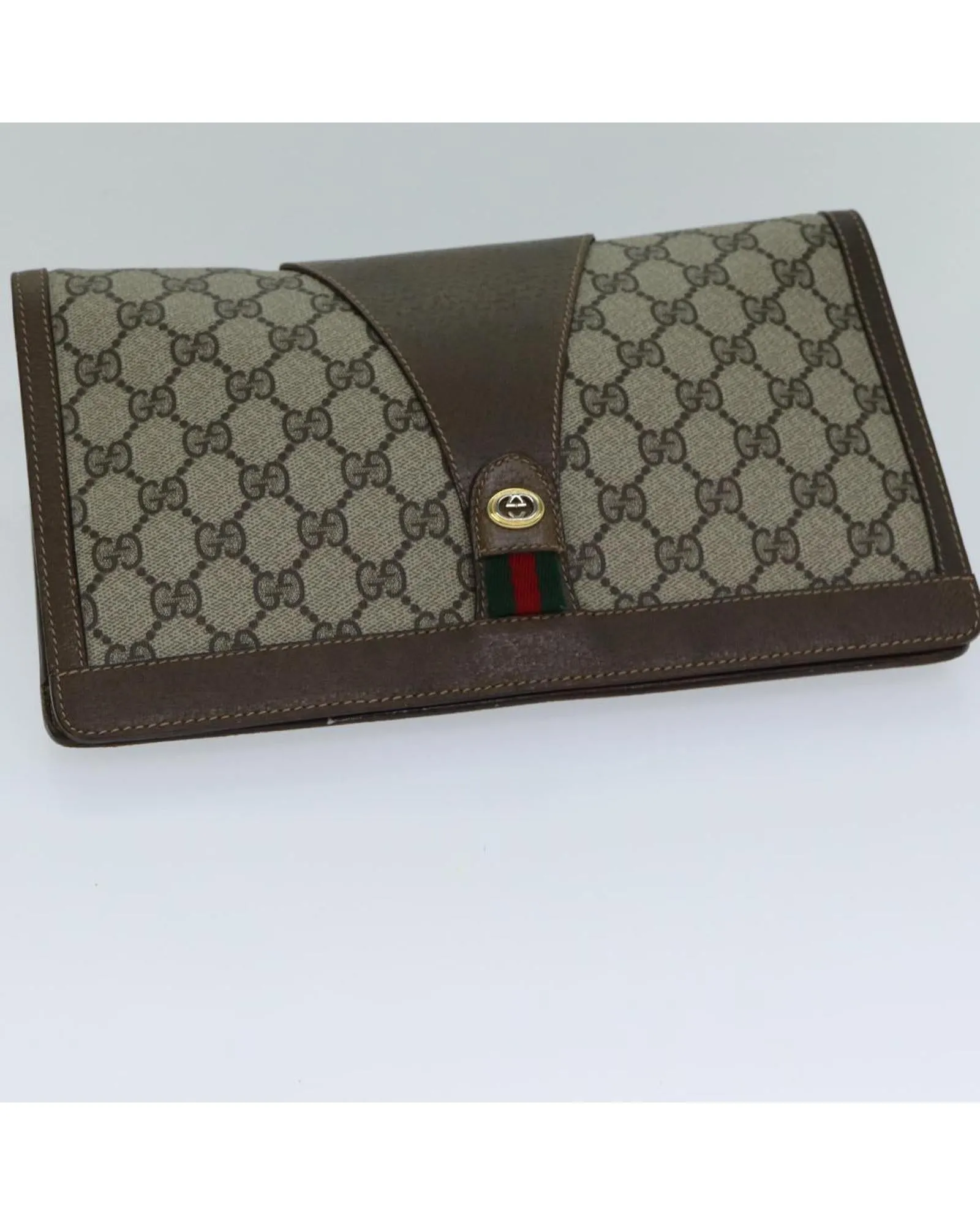 GG Supreme Web Sherry Line Clutch Bag in PVC Leather and Canvas