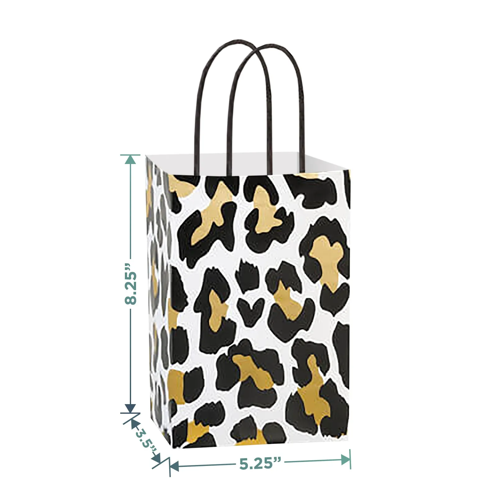 Golden Leopard Print Paper Gift Bags and Party Favor Bags, Small 5.25x3.5x8.25" (12 Pack)