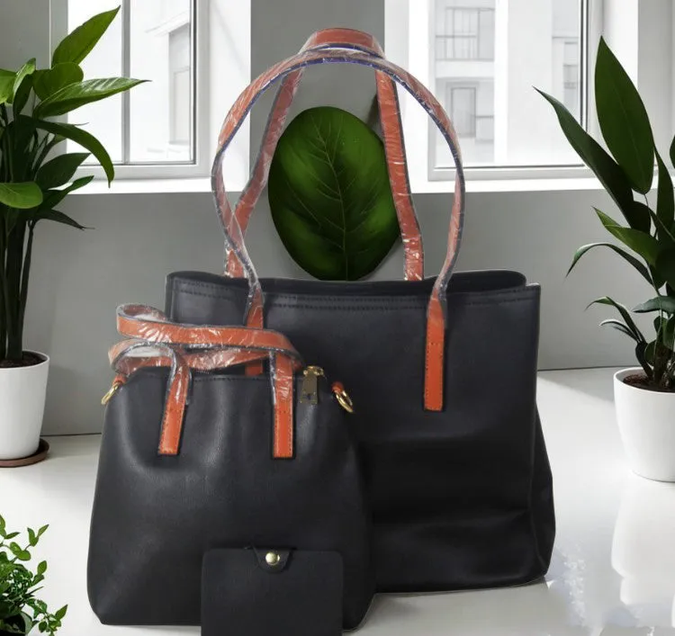 H1750 - Black 3pc Fashion Handbag Set