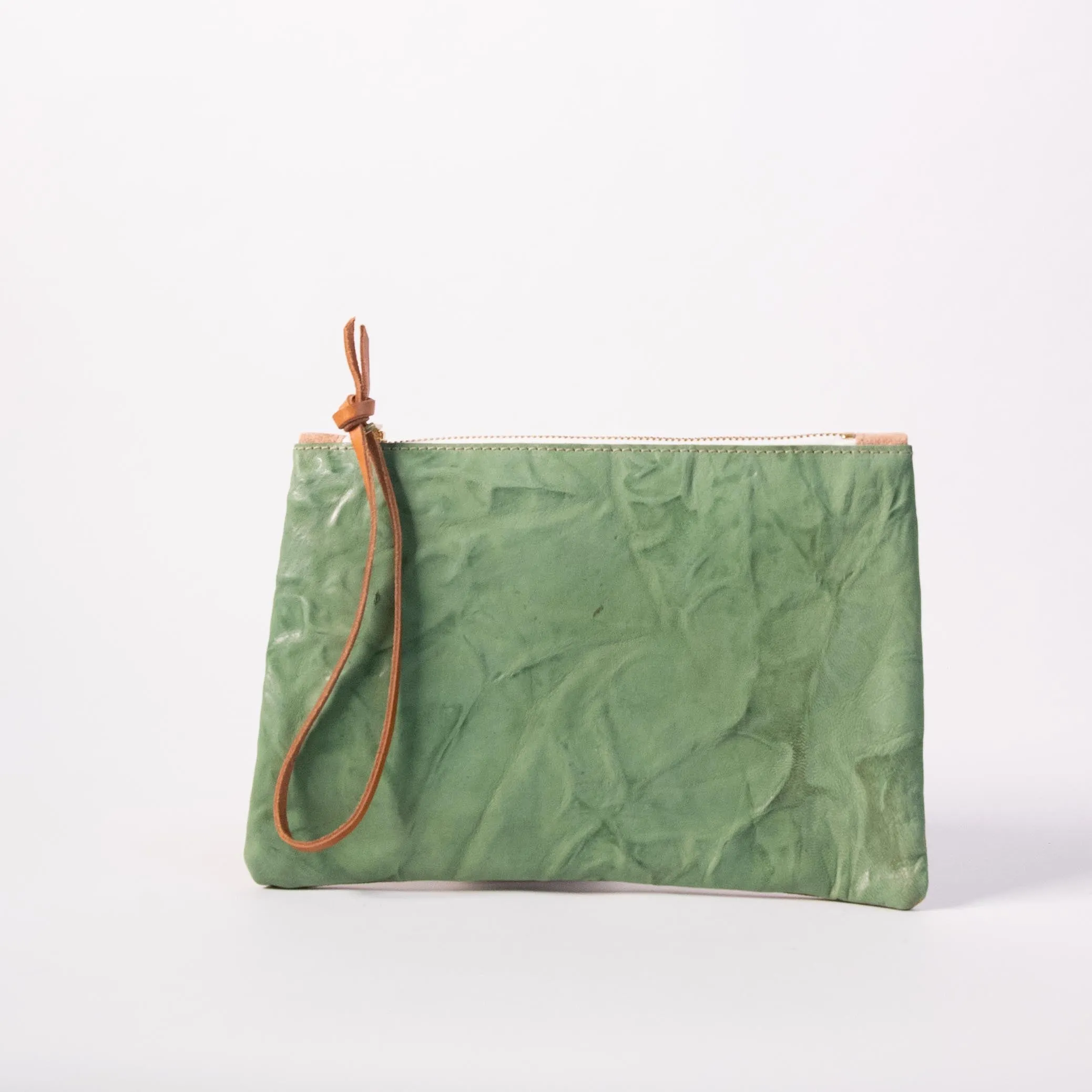 Harpers Italian Leather Pouchette in Green and Gold Combo