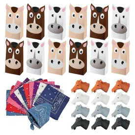 Horse Party Favors - Horse Treat Bags, Horse Figures, and Assorted Bandanas for 12 Guests