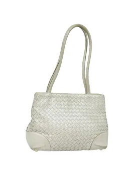 Intrecciato Leather Tote Bag with Silver-Tone Accents