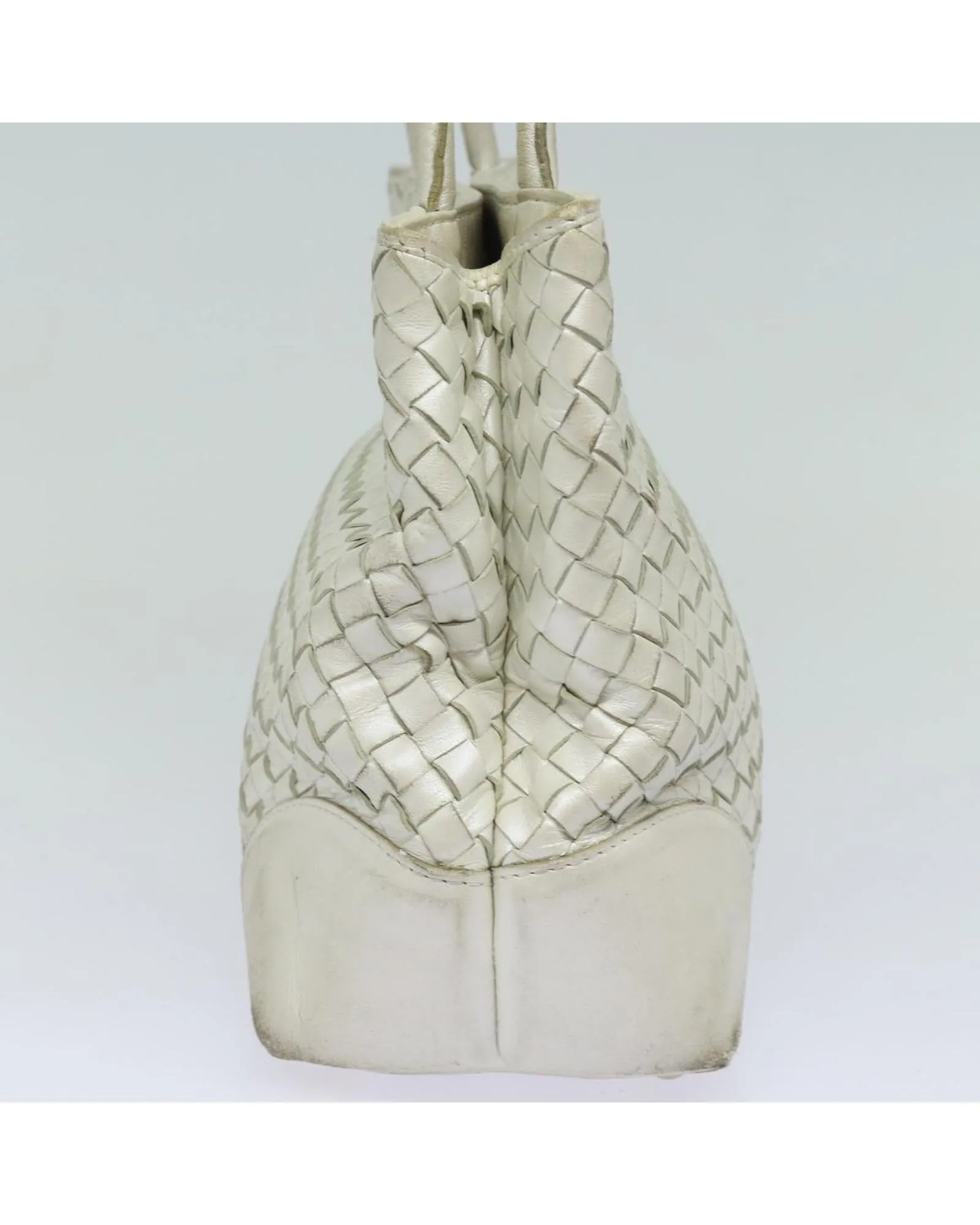 Intrecciato Leather Tote Bag with Silver-Tone Accents