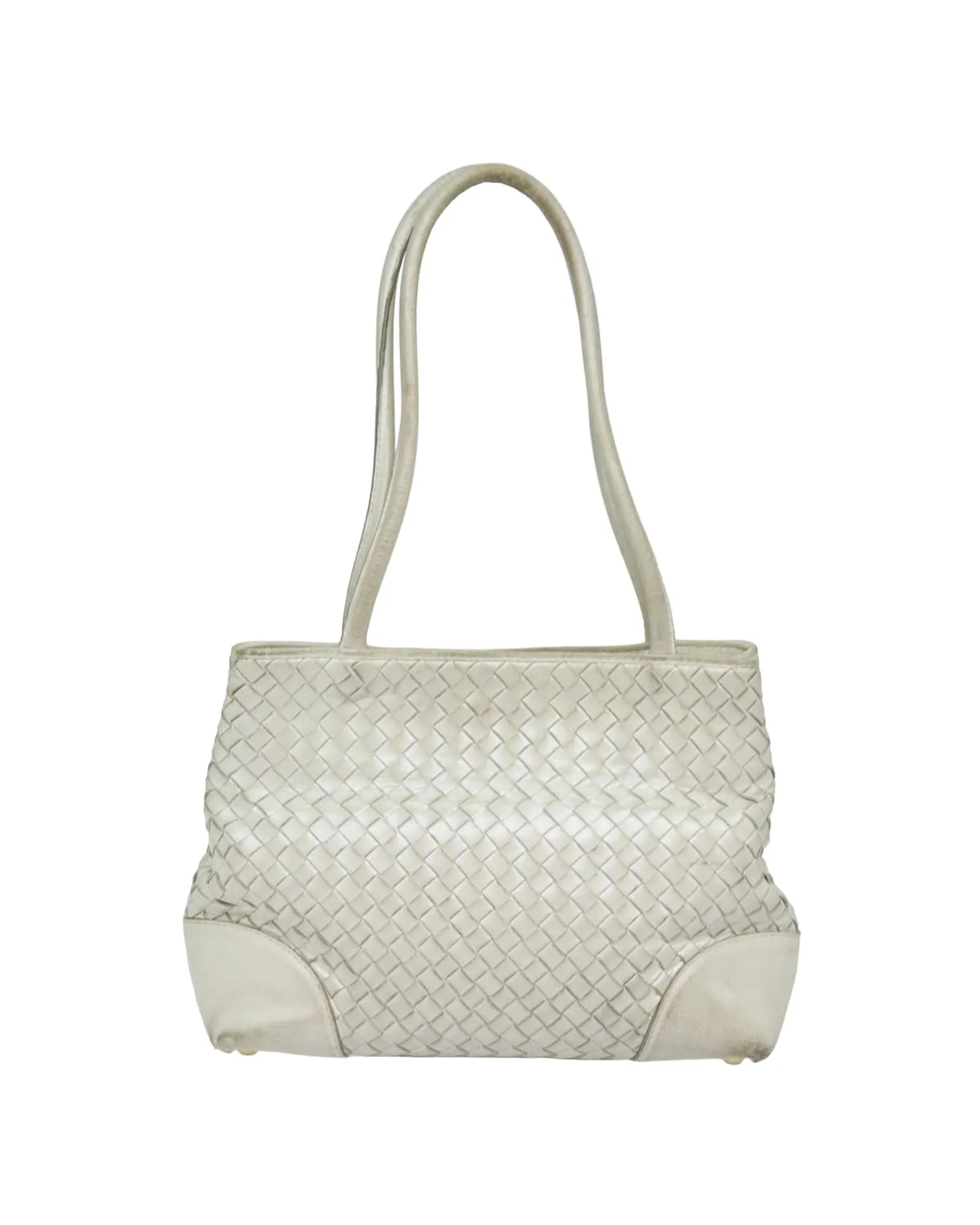 Intrecciato Leather Tote Bag with Silver-Tone Accents