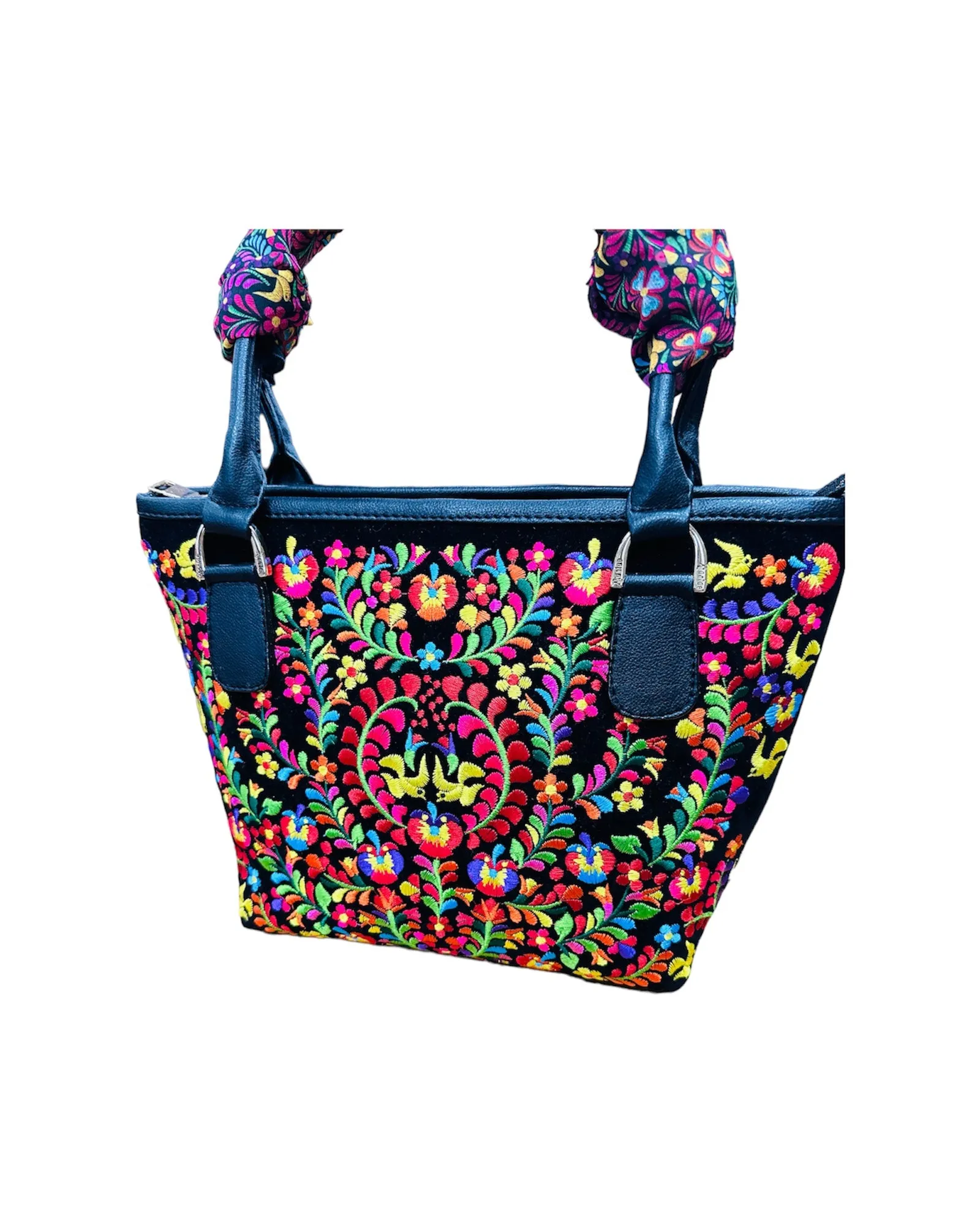 Jalapa Black Handbag with Multicolor Embroidery