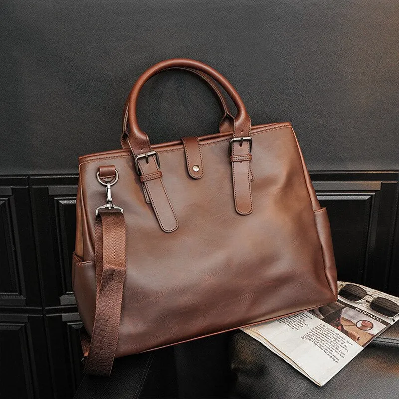 Large Capacity Retro Leather Briefcase